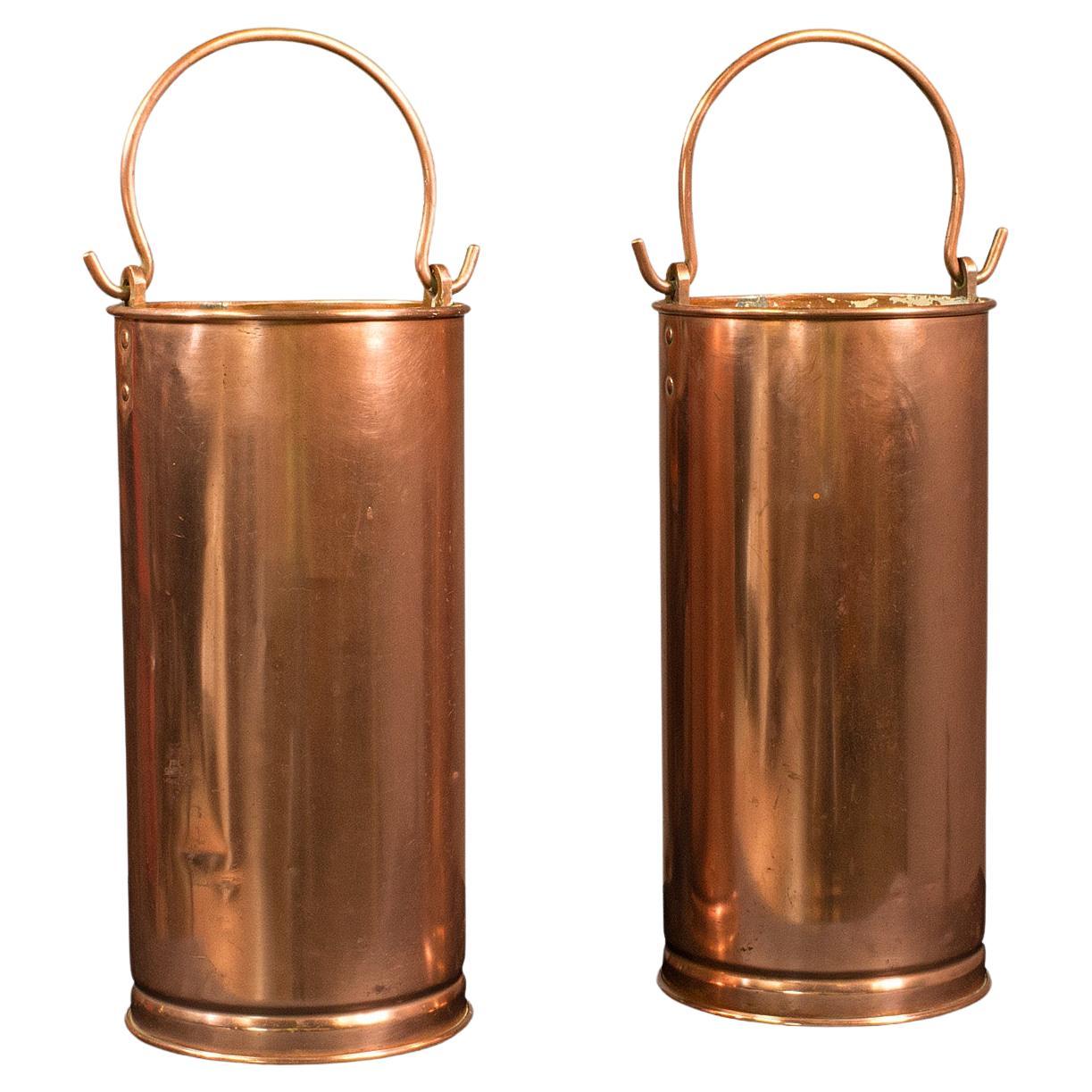 Pair of Antique Hall Stick Stands, English, Copper, Umbrella Bucket, Victorian