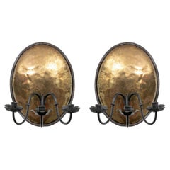 Pair of Antique Hammered Brass and Iron Candle Sconces