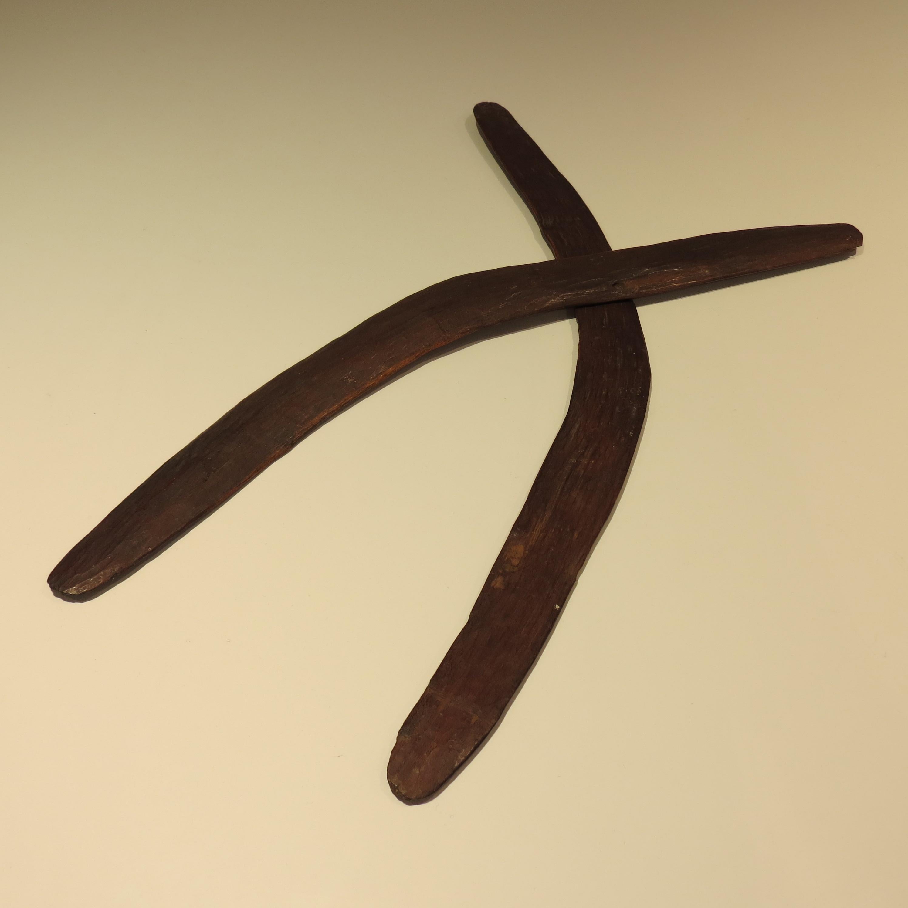 Pair of Antique Hand Carved Aboriginal Wooden Boomerangs 2