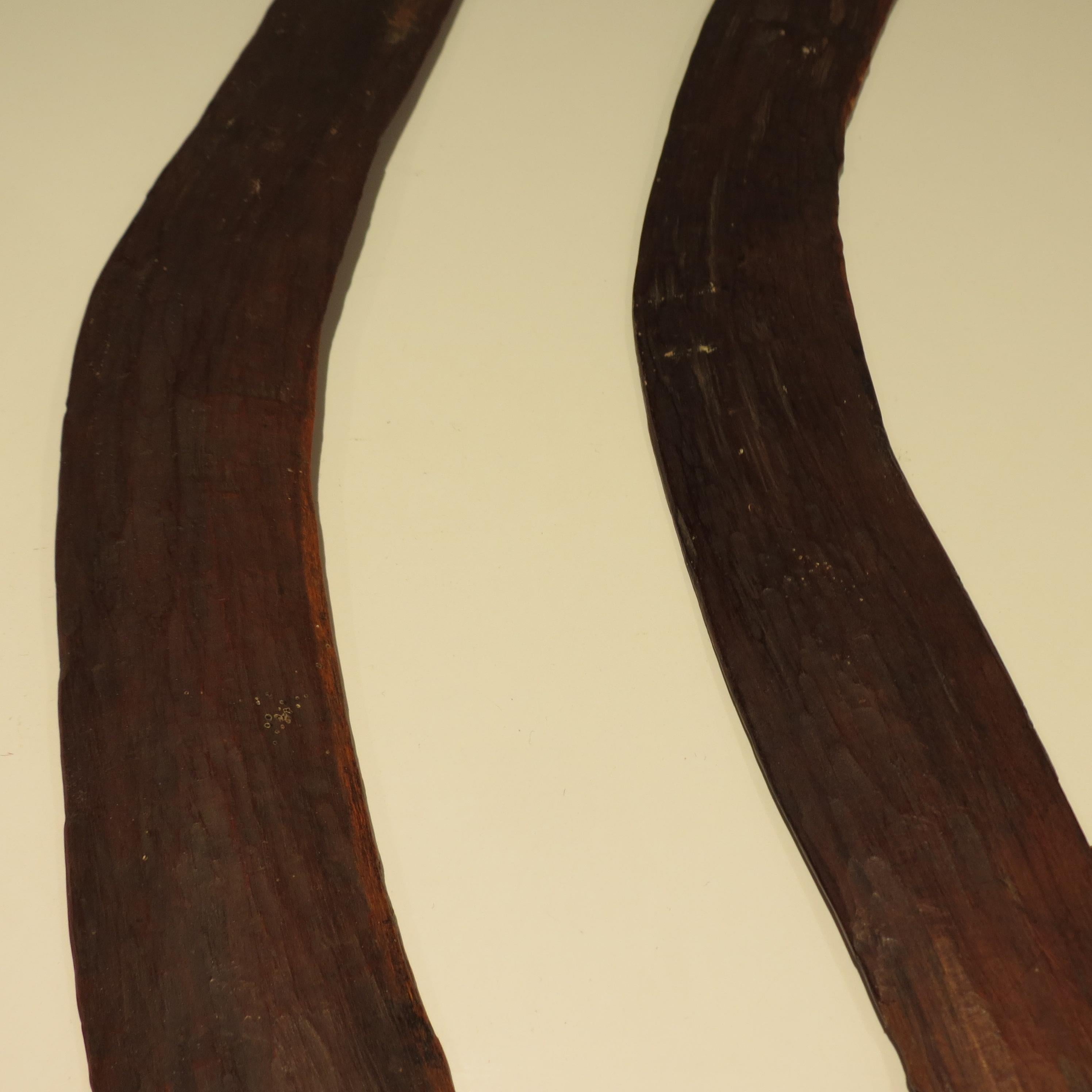 Pair of Antique Hand Carved Aboriginal Wooden Boomerangs 4