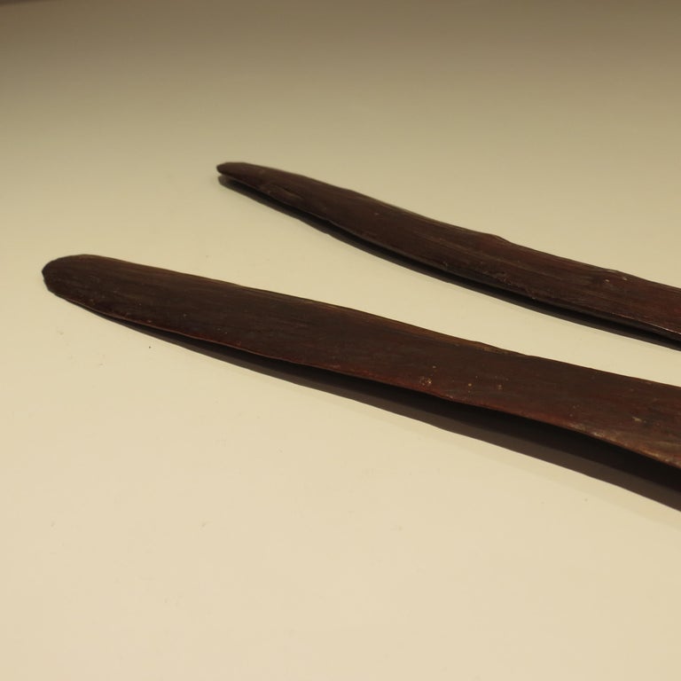 Pair of Antique Hand Carved Aboriginal Wooden Boomerangs For Sale at