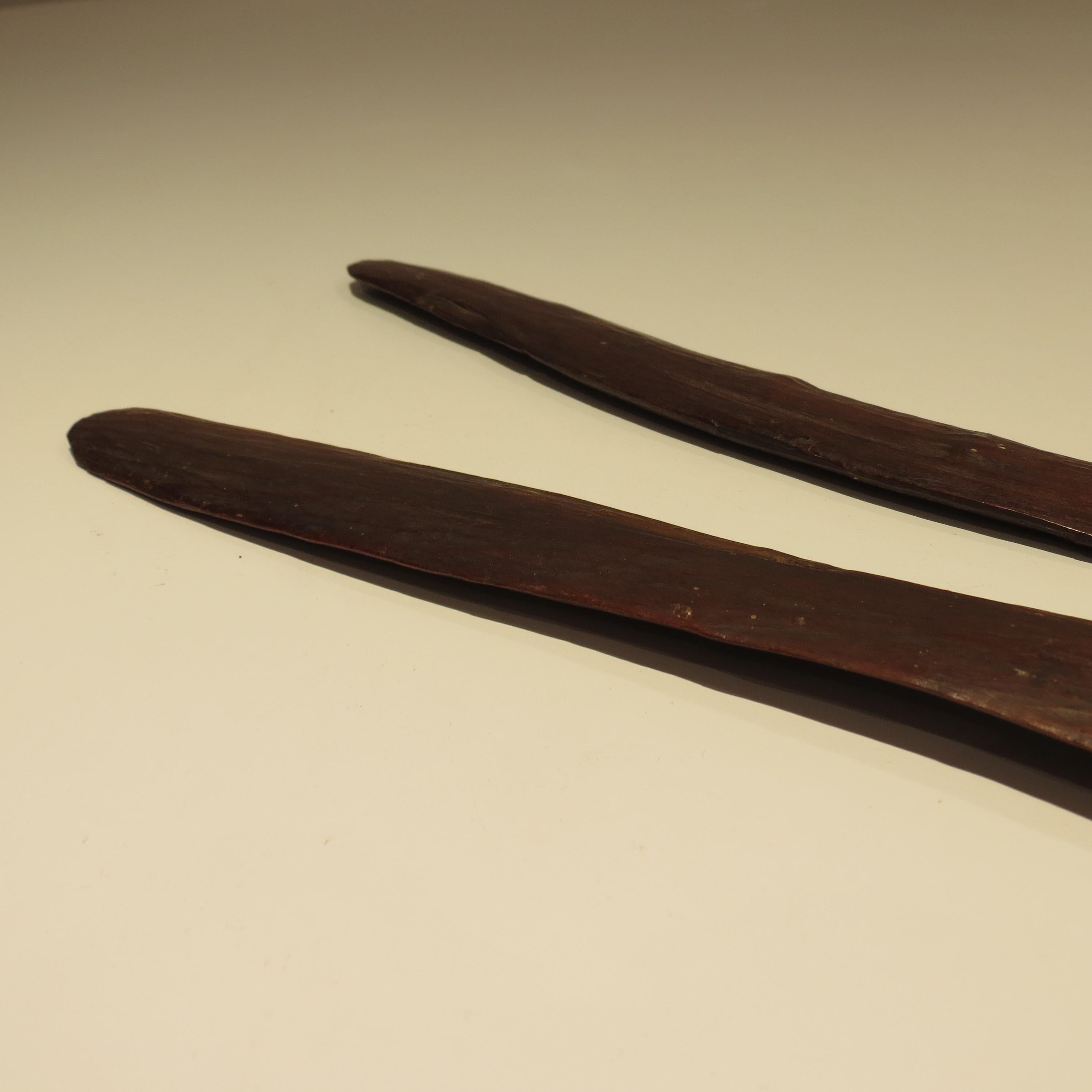 Tribal Pair of 19th Century Antique Hand Carved Aboriginal Wooden Boomerangs