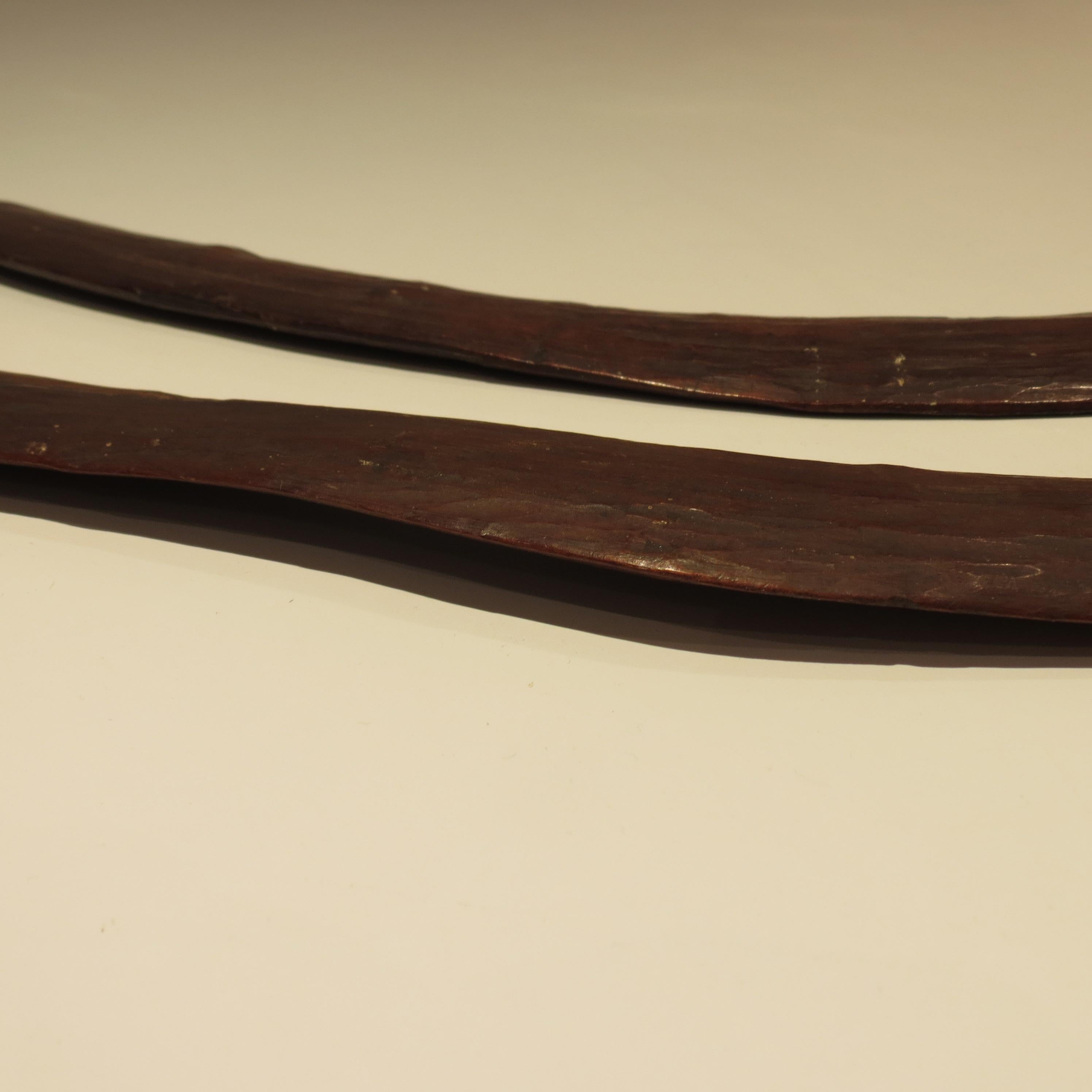 Australian Pair of 19th Century Antique Hand Carved Aboriginal Wooden Boomerangs