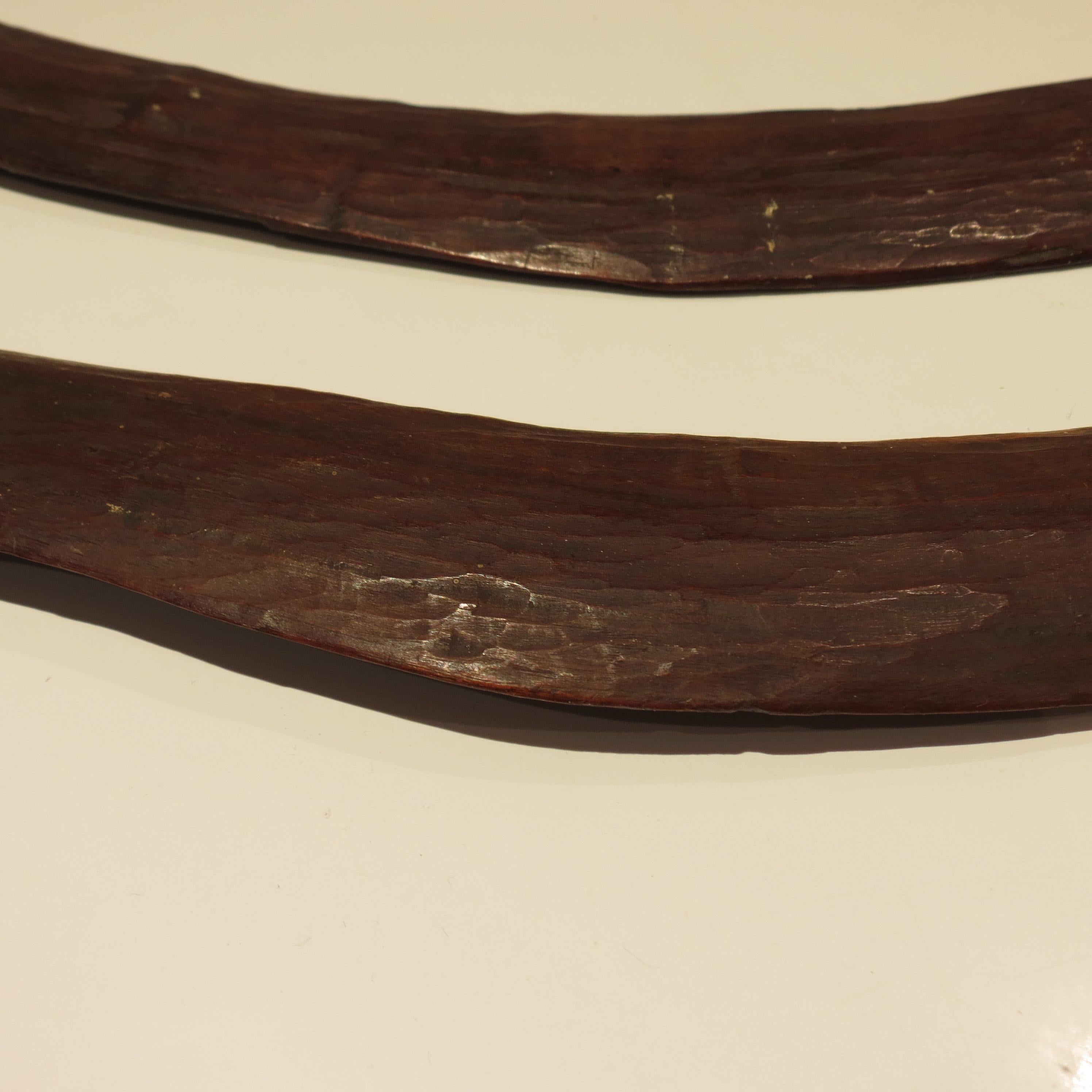 Tribal Pair of Antique Hand Carved Aboriginal Wooden Boomerangs