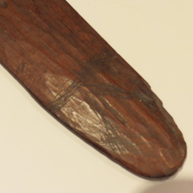 Pair of Antique Hand Carved Aboriginal Wooden Boomerangs For Sale at