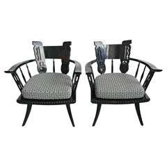 Pair of Antique hand-carved armchairs in black lacquer, Italy 1920s Pair of Antique hand-carved armchairs in black lacquer, Italy 1920s