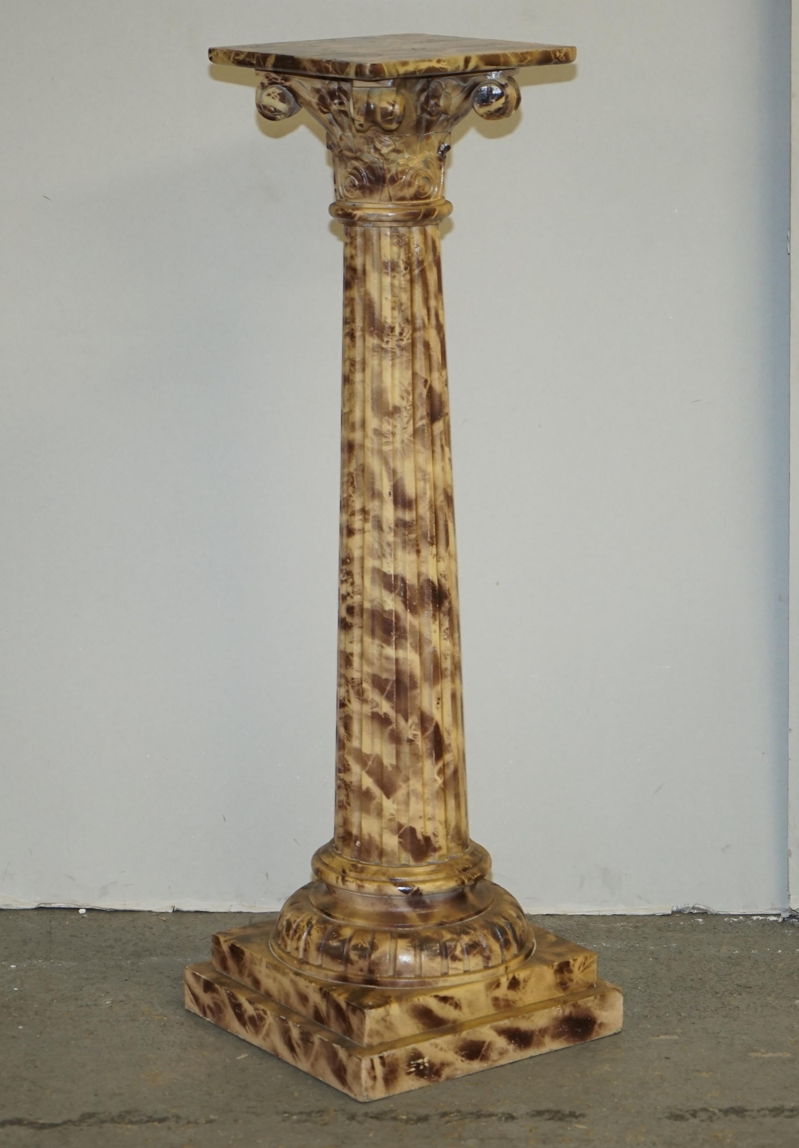 We are is delighted to offer for sale this lovely pair of vintage faux marble painted Corinthian Pillar pedestal stands

A very well-made pair, they are vintage midcentury circa 1940s, they have what's called marbelled paint which is faux marble