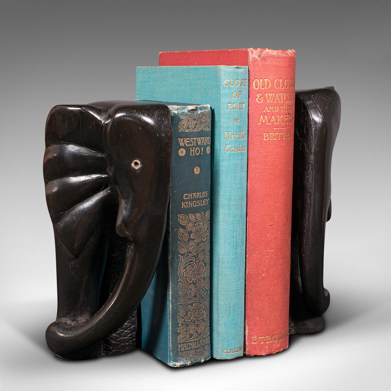 Pair of Antique Hand Carved Elephant Bookends, African, Book Rest, Victorian For Sale 3
