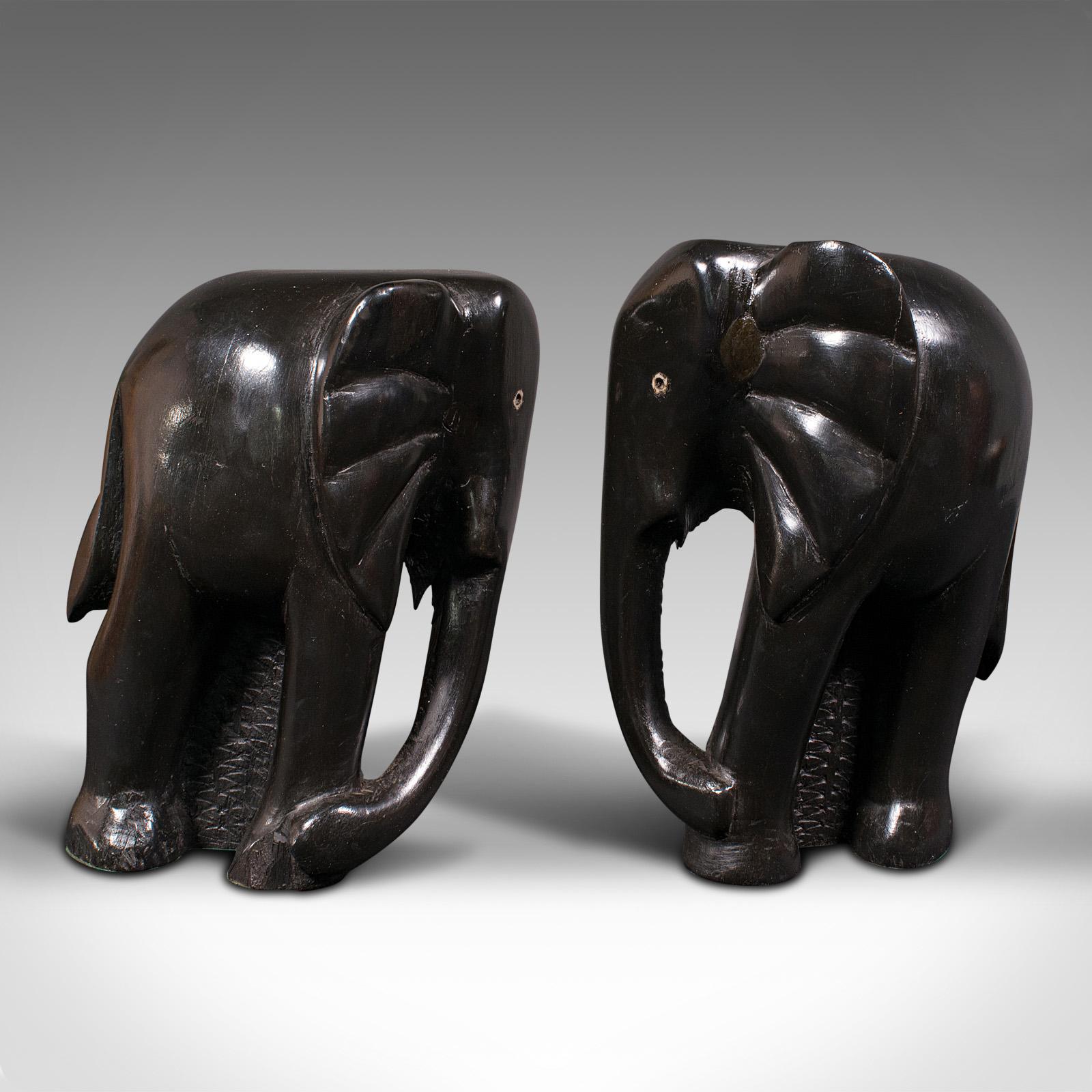 Tribal Pair of Antique Hand Carved Elephant Bookends, African, Book Rest, Victorian For Sale