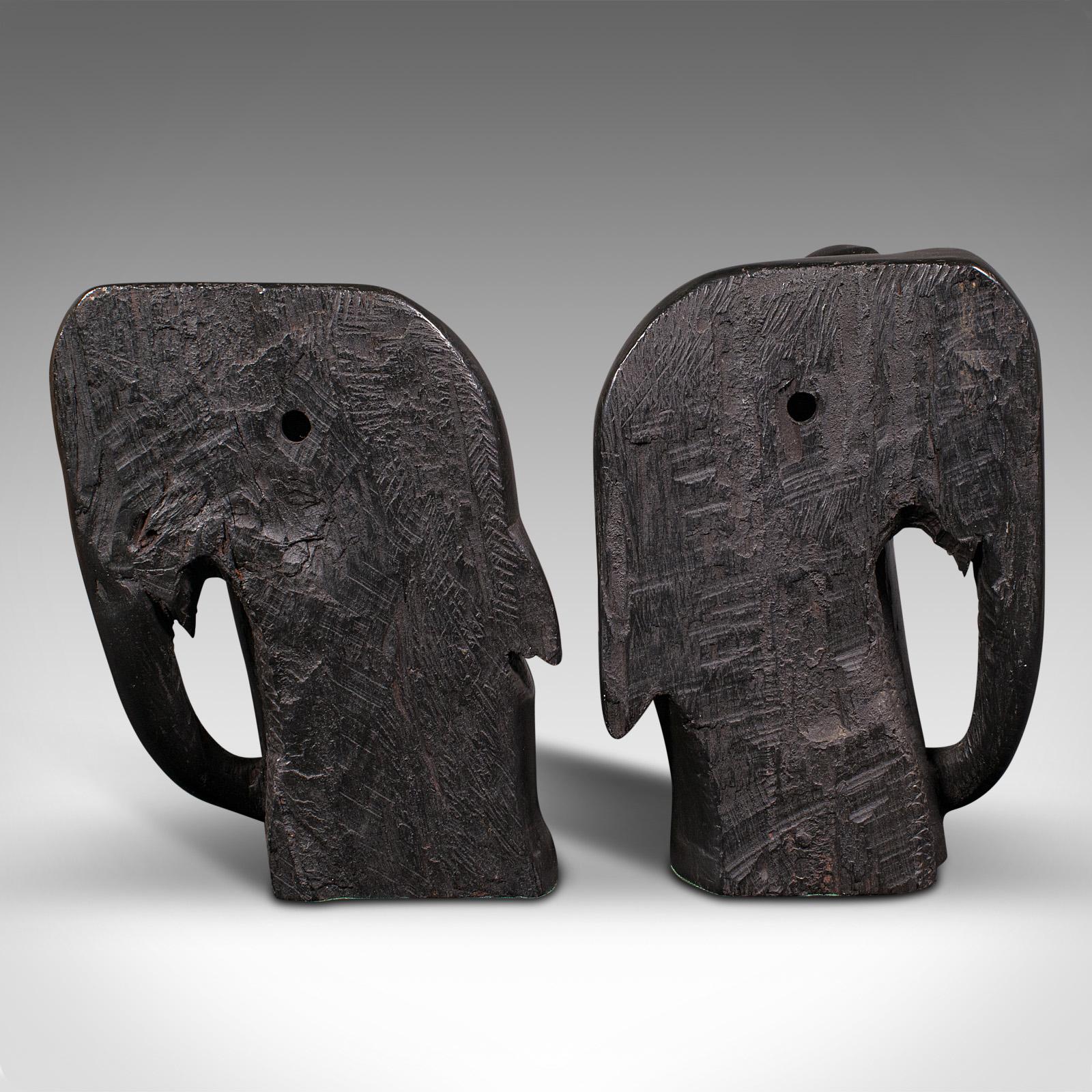 Botswanan Pair of Antique Hand Carved Elephant Bookends, African, Book Rest, Victorian For Sale