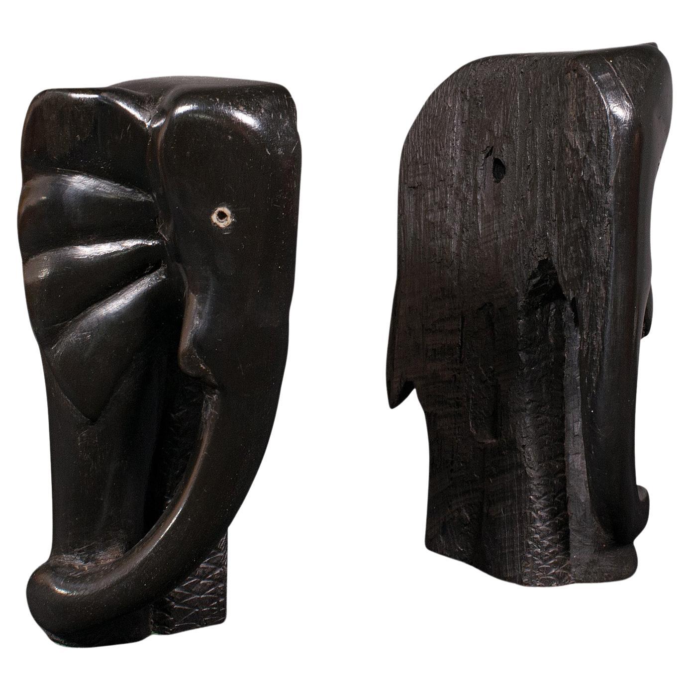 Pair of Antique Hand Carved Elephant Bookends, African, Book Rest, Victorian For Sale