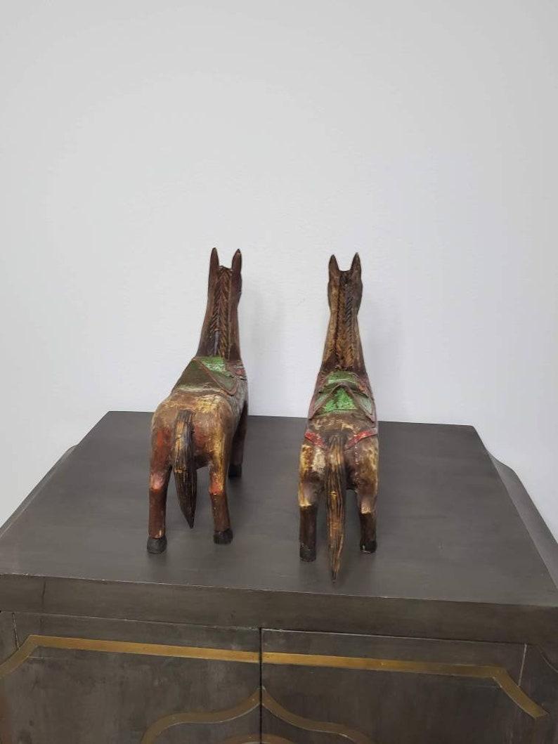 Hand-Carved Pair of Antique Hand Carved Folk Art Horse Sculptures
