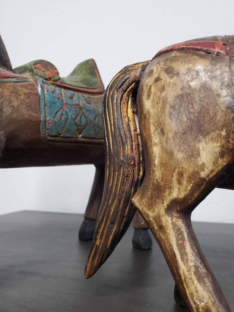 Gesso Pair of Antique Hand Carved Folk Art Horse Sculptures
