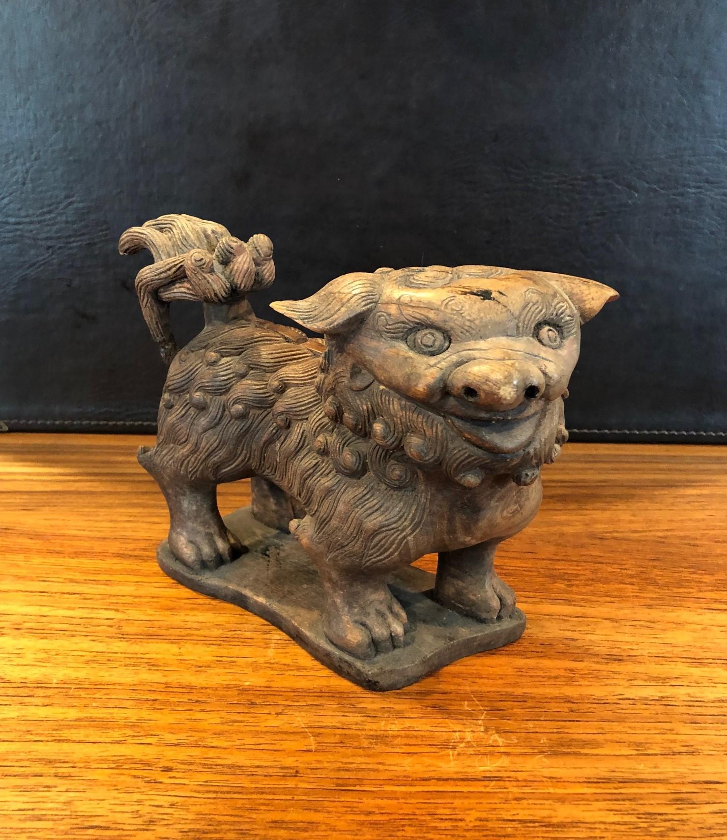 Hardwood Pair of Antique Hand Carved Hard Wood Chinese Foo Dogs For Sale
