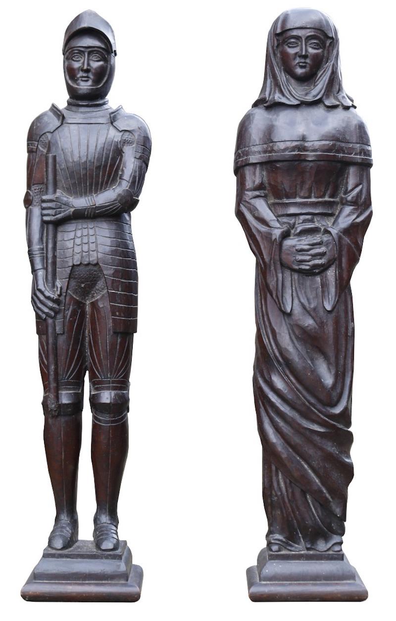 A pair of English oak figures depicting a knight and a maiden. These were previously part of a panelled room constructed from earlier pieces of architectural salvage and assembled in 1890.

Additional dimensions ( Each )

Height  62.5