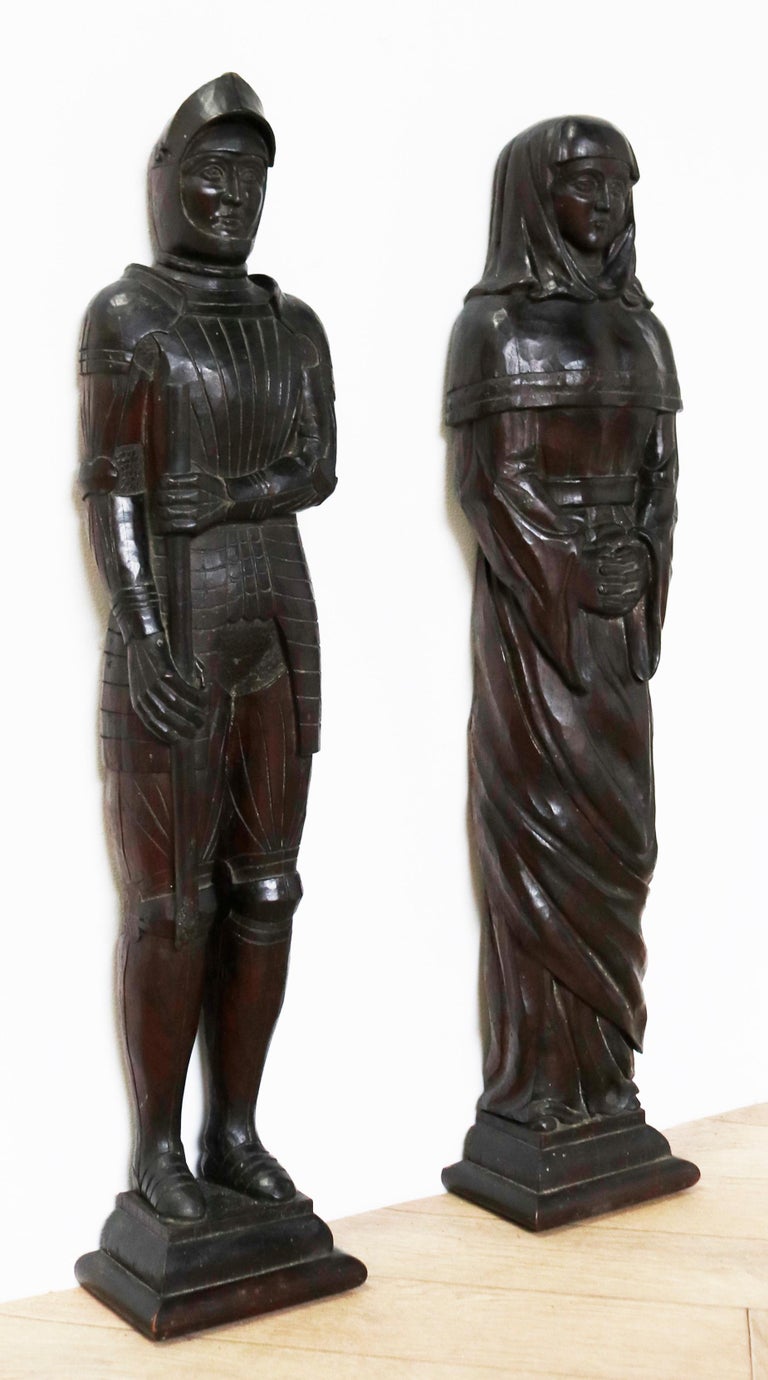Pair of Antique Hand Carved Oak Figures For Sale at 1stDibs