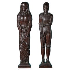 Pareja de Figuras Antiguas de Roble Inglés
