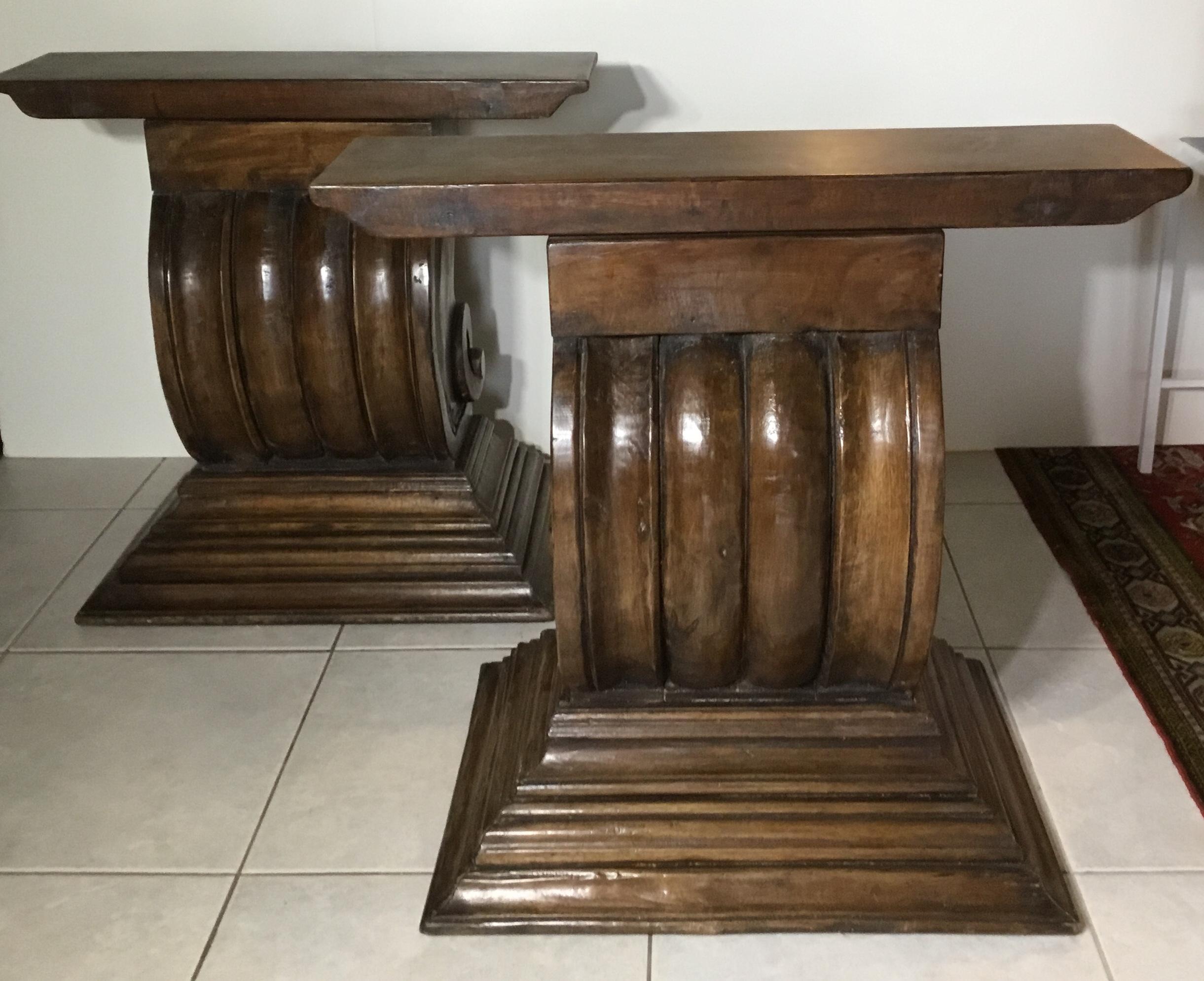 Pair of Antique Hand Carved Wood Console Or Table Base. 11