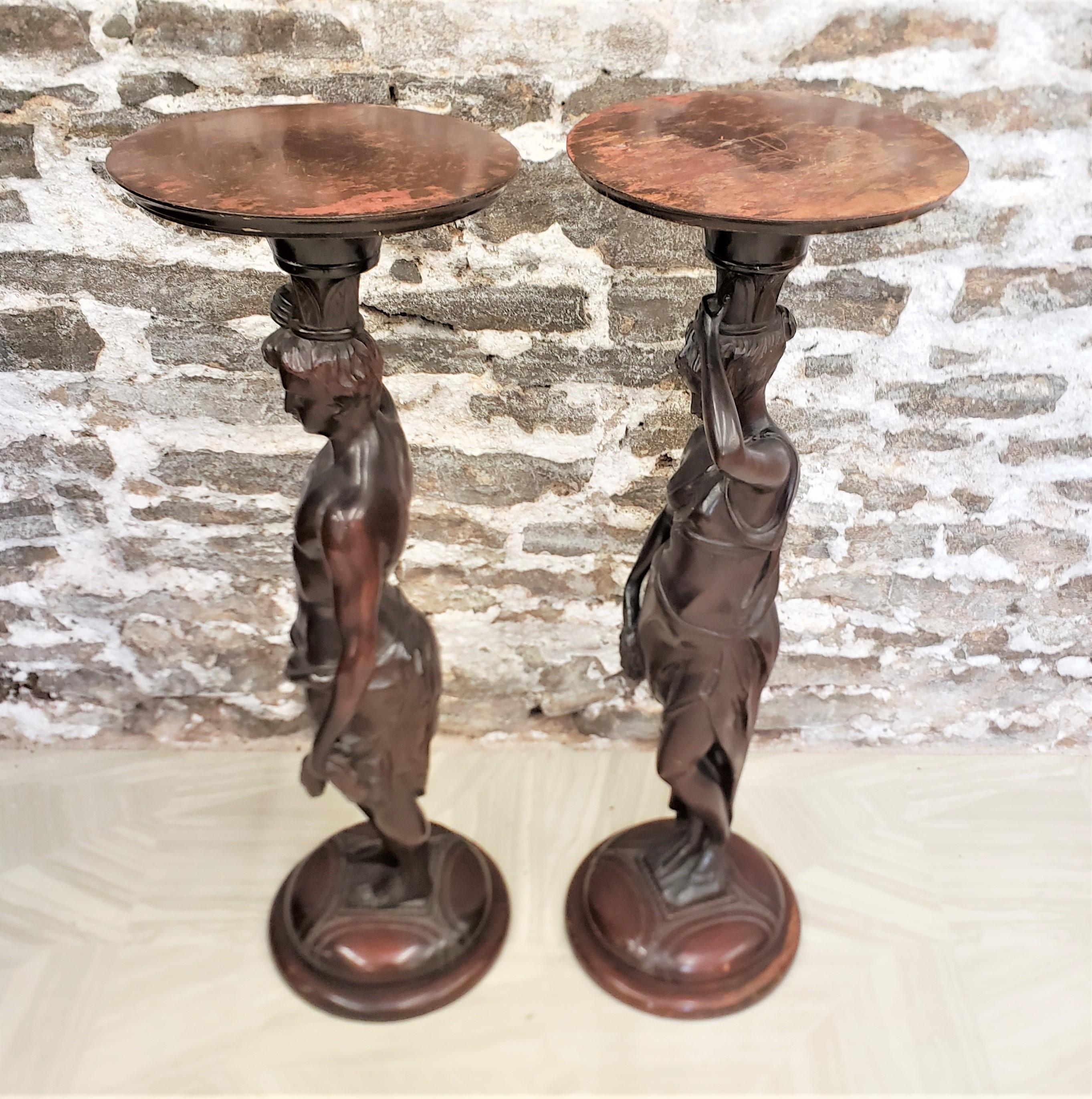 Pair of Antique Hand Carved Wooden Figural Pedestals of Neoclassical Figures For Sale 4