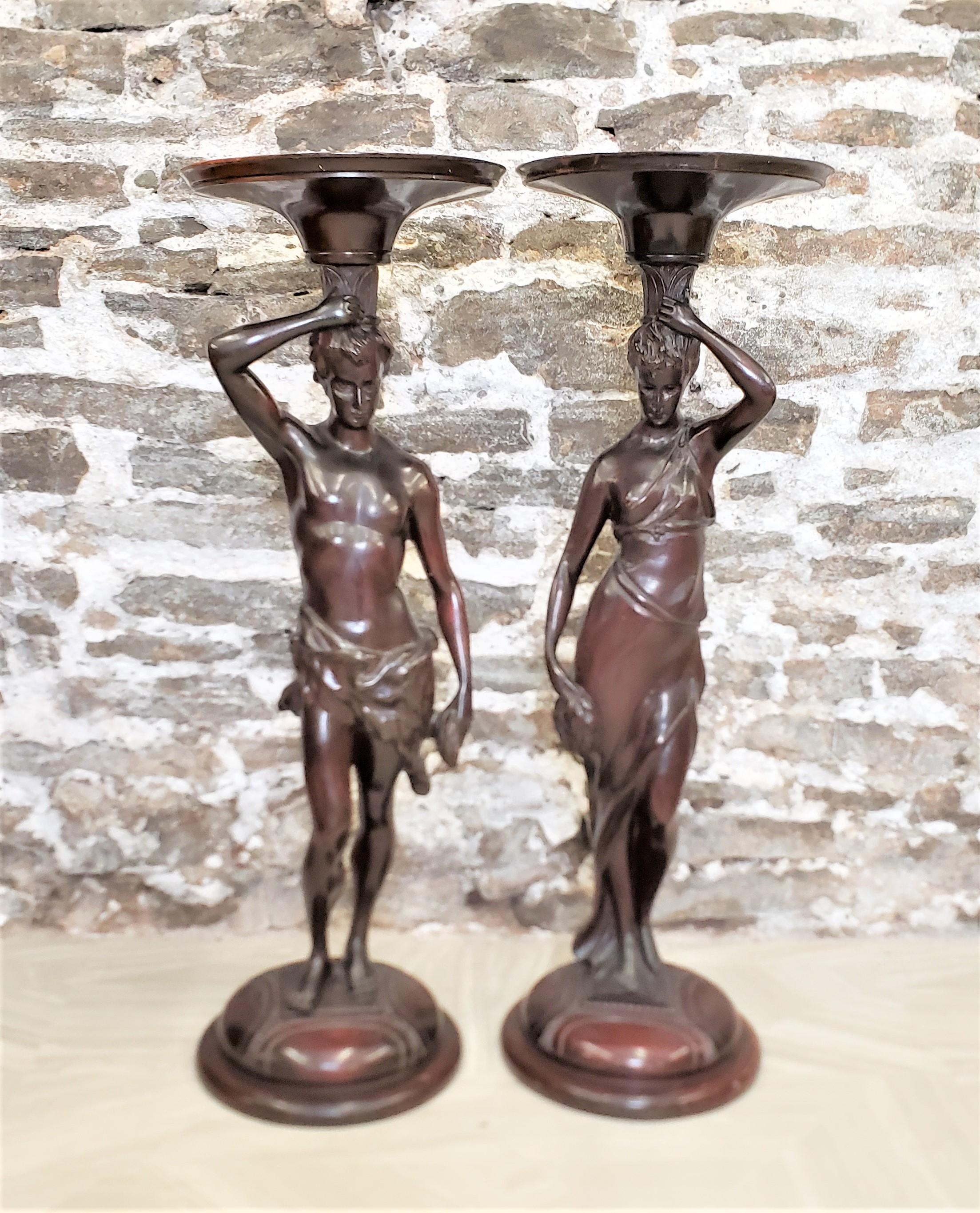 Pair of Antique Hand Carved Wooden Figural Pedestals of Neoclassical Figures For Sale 5