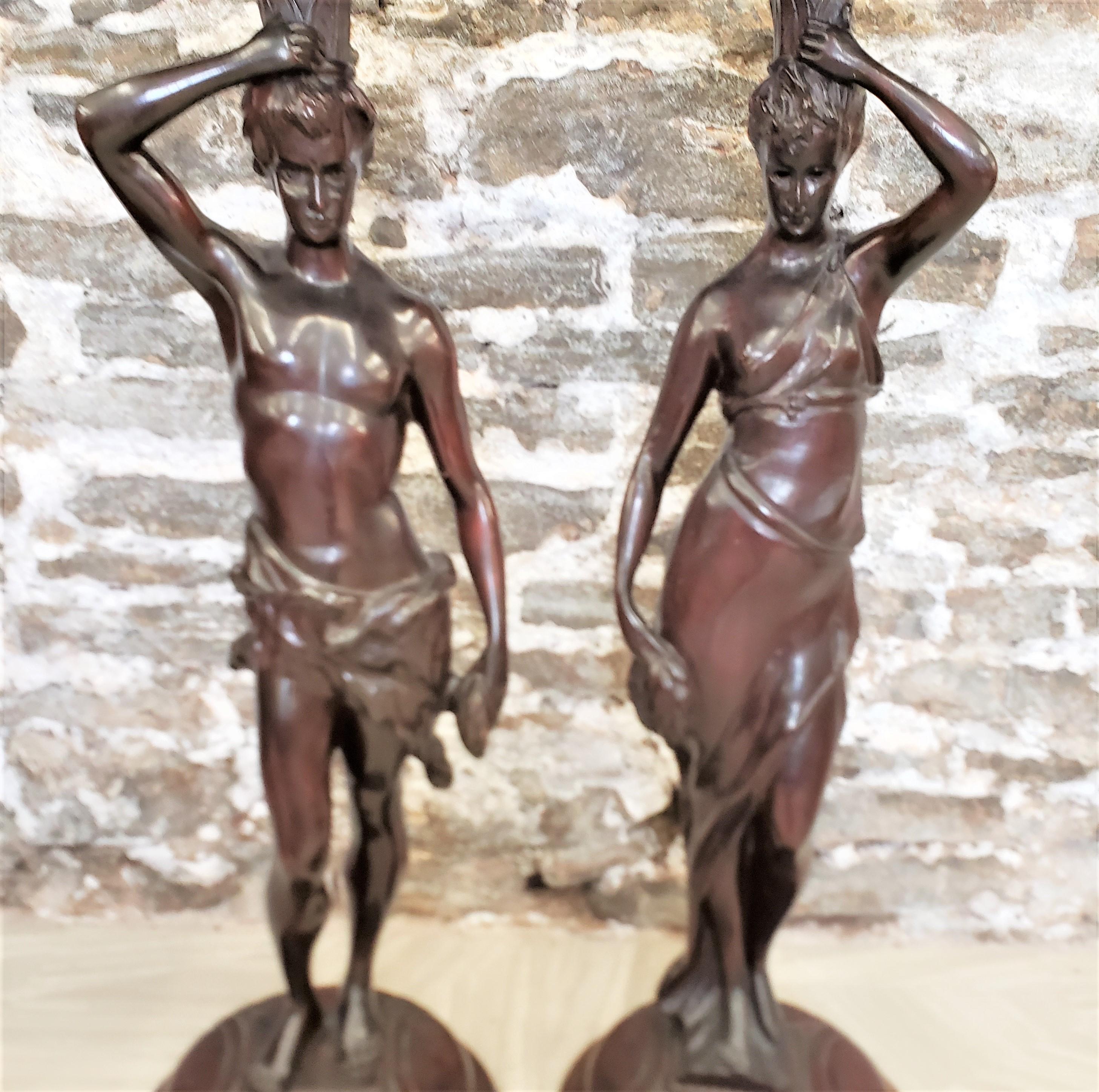 Pair of Antique Hand Carved Wooden Figural Pedestals of Neoclassical Figures For Sale 6