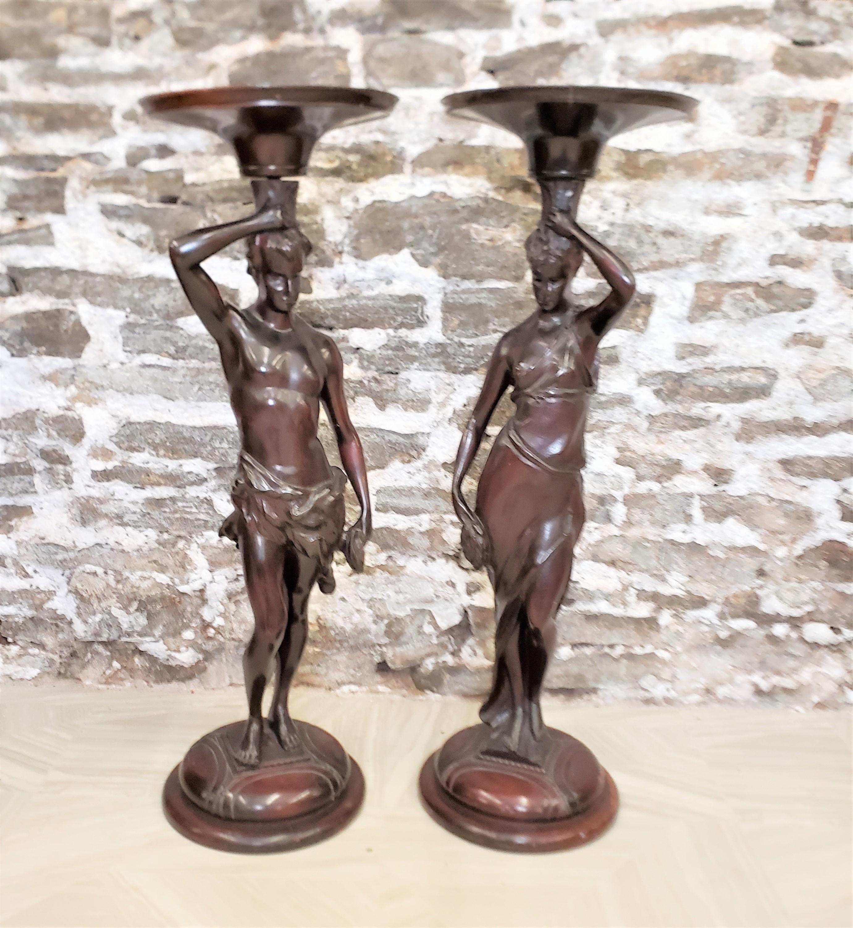 American Pair of Antique Hand Carved Wooden Figural Pedestals of Neoclassical Figures For Sale