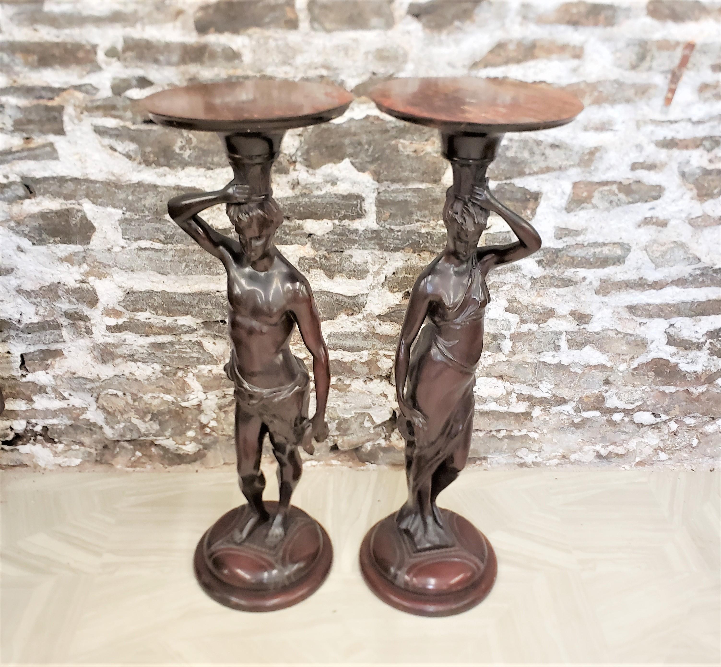 Pair of Antique Hand Carved Wooden Figural Pedestals of Neoclassical Figures In Good Condition For Sale In Hamilton, Ontario