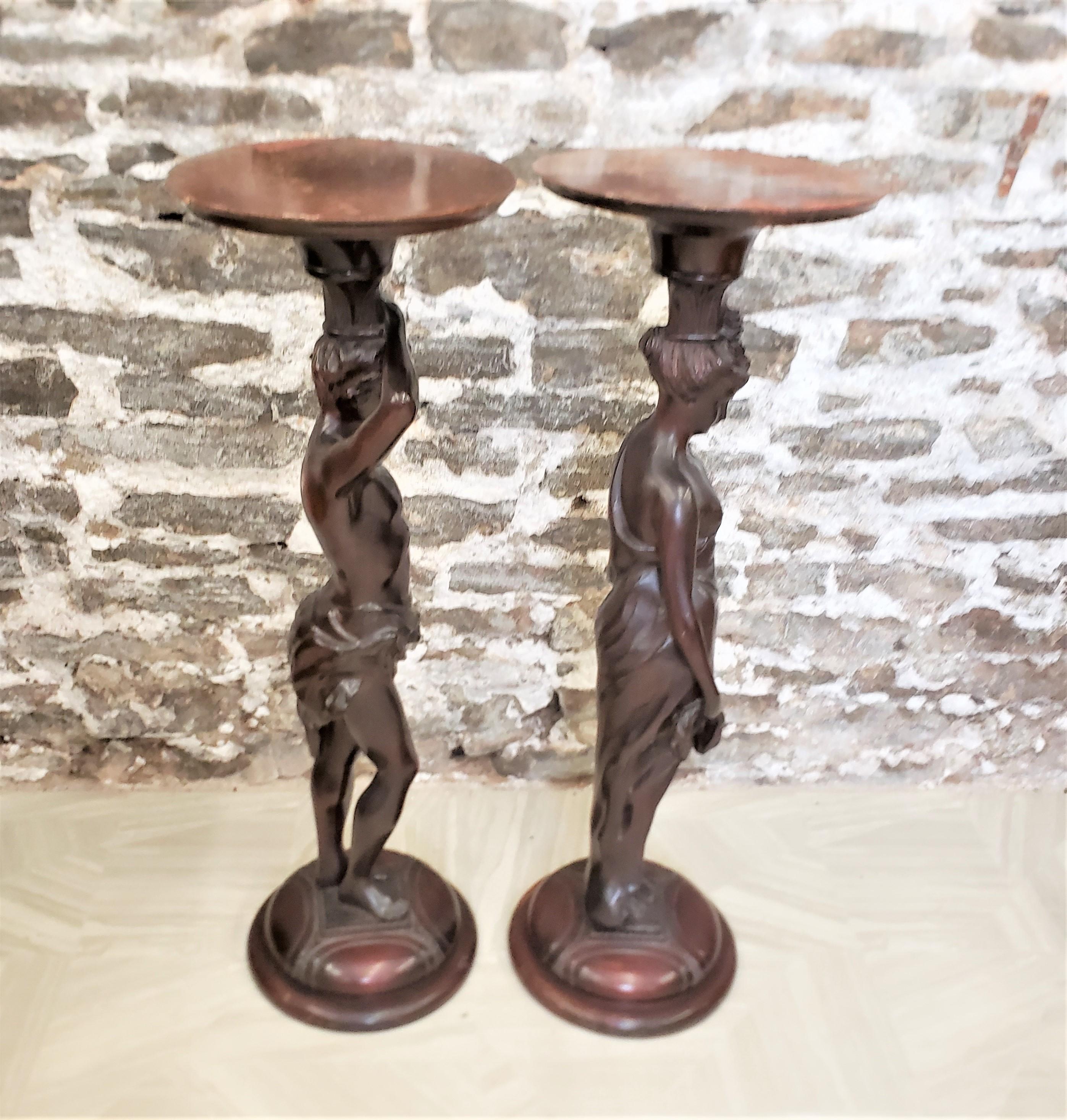 Pair of Antique Hand Carved Wooden Figural Pedestals of Neoclassical Figures For Sale 1