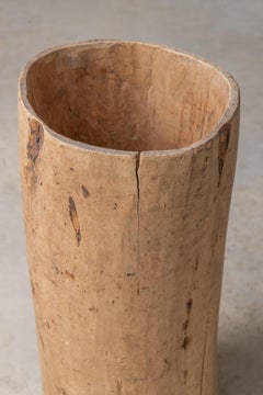 Pair of Antique Hand-Carved Wooden Grain Mortars, Primitive Rustic Vessels