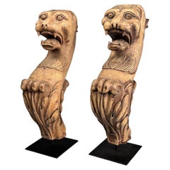 Pair of Antique Hand-Carved Wooden Griffin Figures – Exquisite Architectural Sal