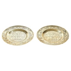 Pair of Antique Hand Engraved Brass Chinese Plates