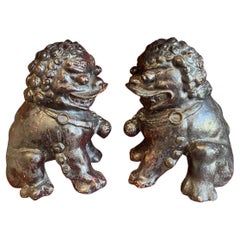 Pair of Antique Hand Molded Chinese Foo Lions