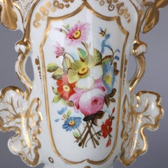 Pair of Antique Hand-Painted and Gilt Floral Old Paris Porcelain Spill Vases