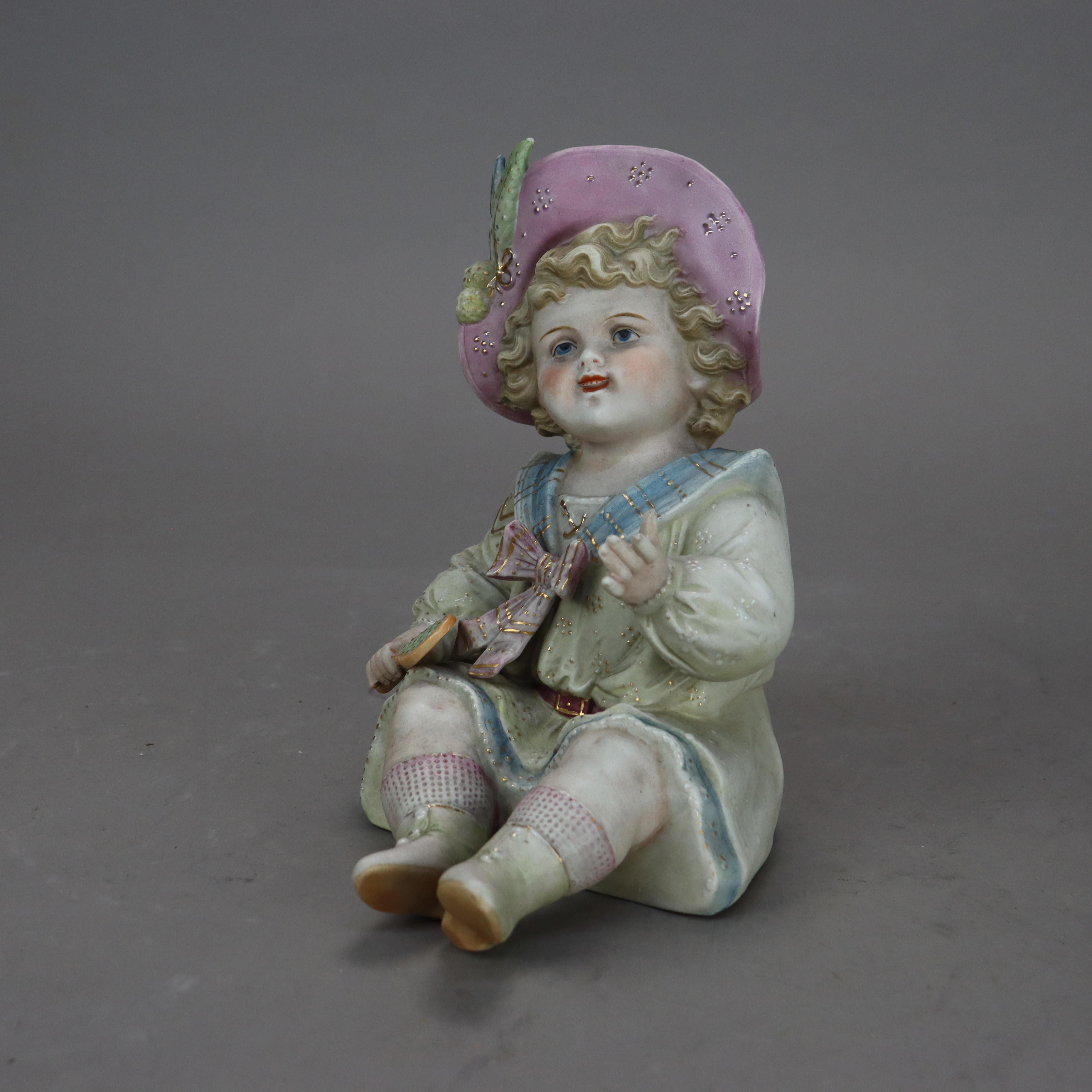 Hand-Painted Pair of Antique Hand Painted Bisque Porcelain Piano Babies C1890