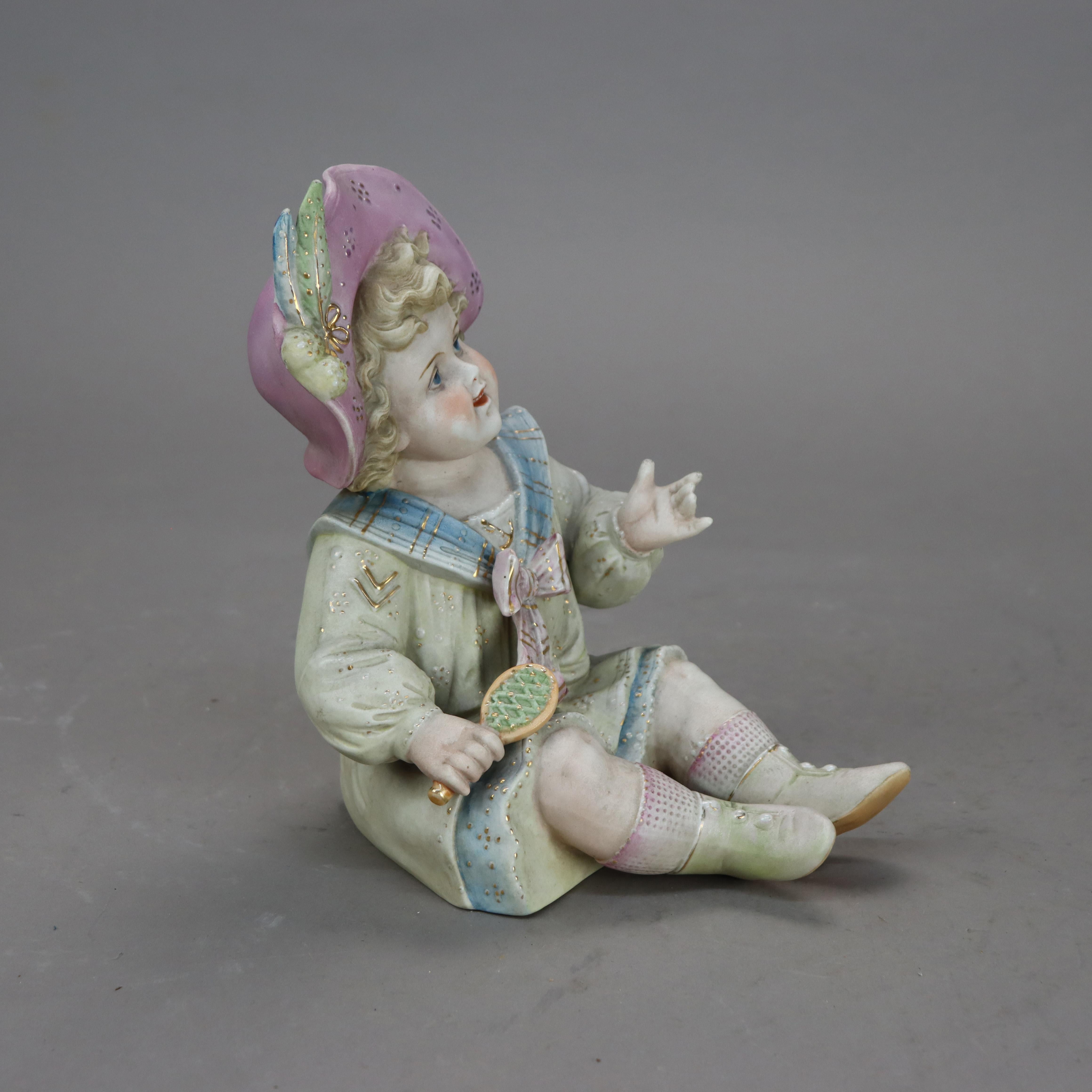 Pair of Antique Hand Painted Bisque Porcelain Piano Babies C1890 In Good Condition In Big Flats, NY