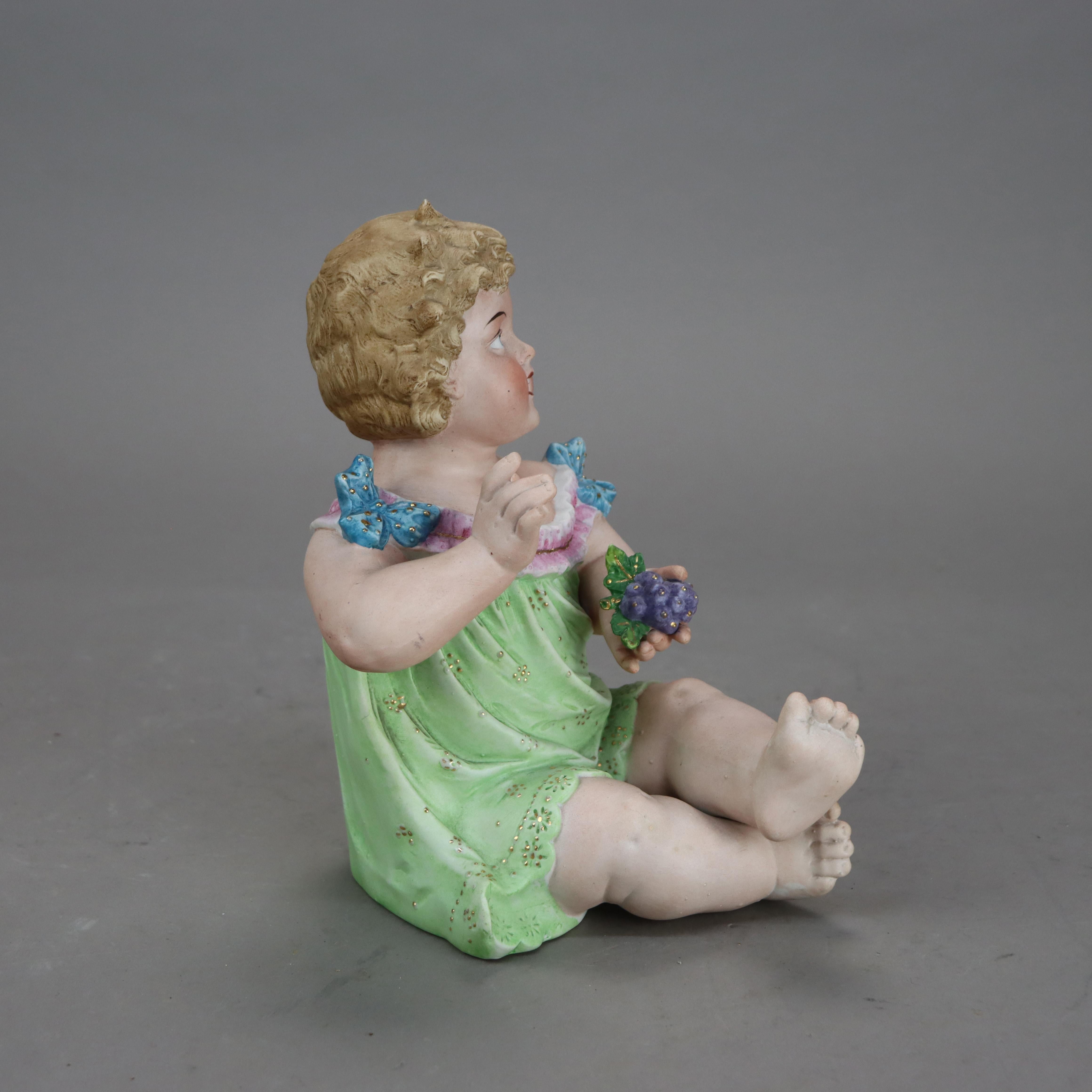 19th Century Pair of Antique Hand Painted Bisque Porcelain Piano Babies C1890
