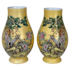 Paire de vases chinois anciens peints à la main
