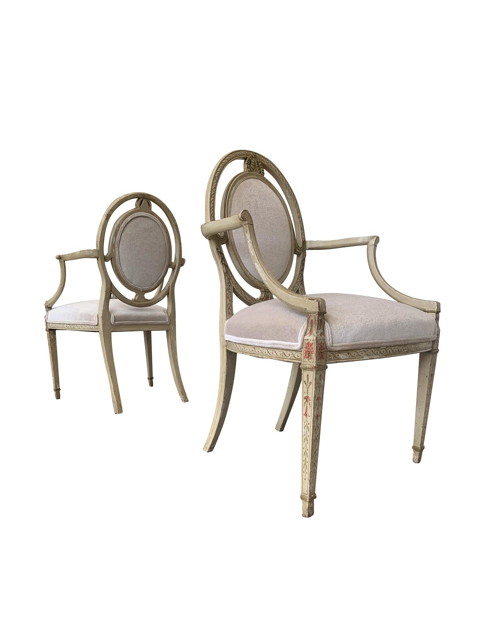 Swedish Pair of Antique Hand-Painted Gustavian Armchairs