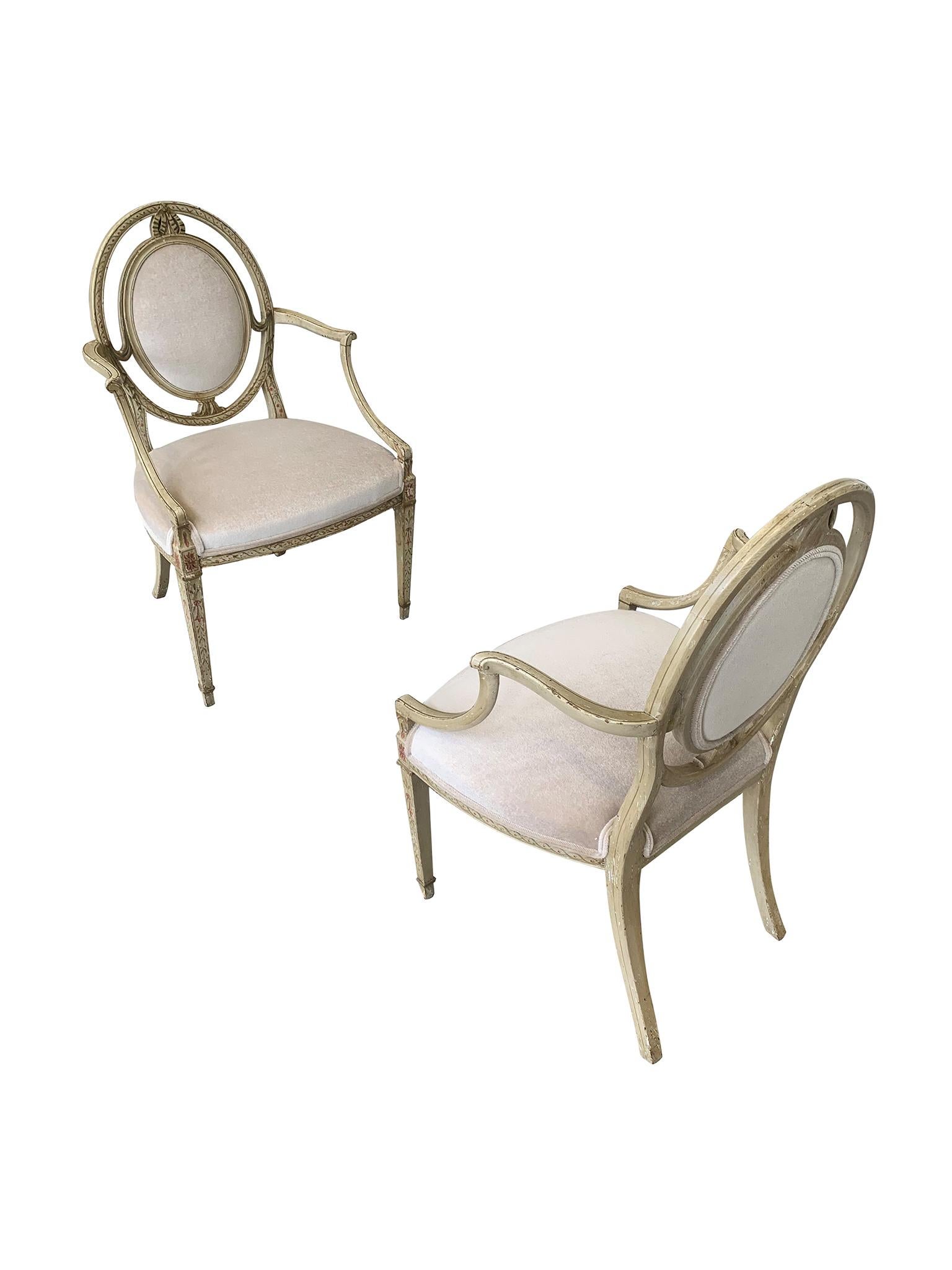 Hand-Crafted Pair of Antique Hand-Painted Gustavian Armchairs