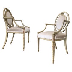 Pair of Antique Hand-Painted Gustavian Armchairs