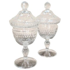 Pair of Antique Handcut Crystal Lidded Vases