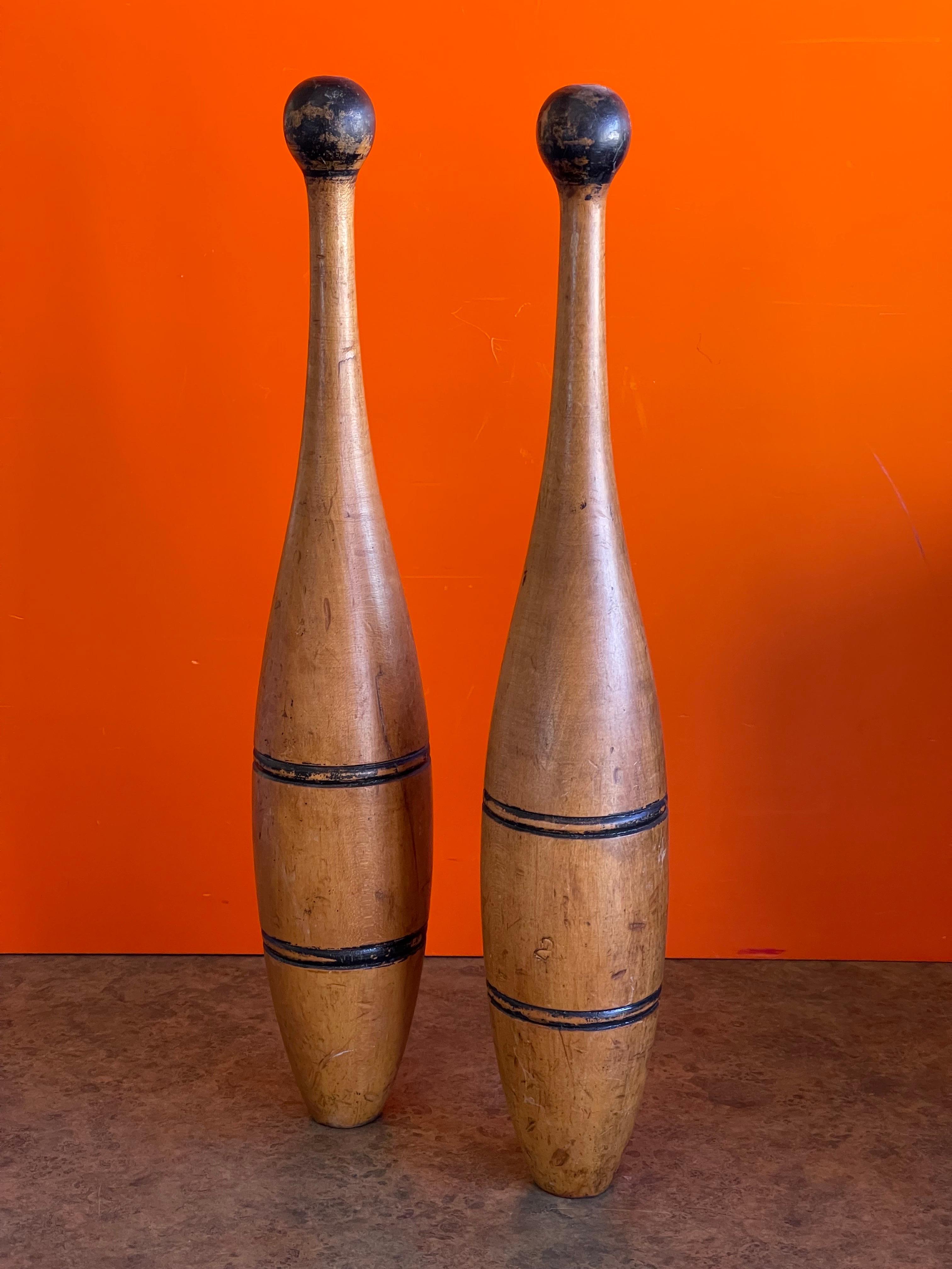 Pair of Antique Hardwood Juggling Pins For Sale 5