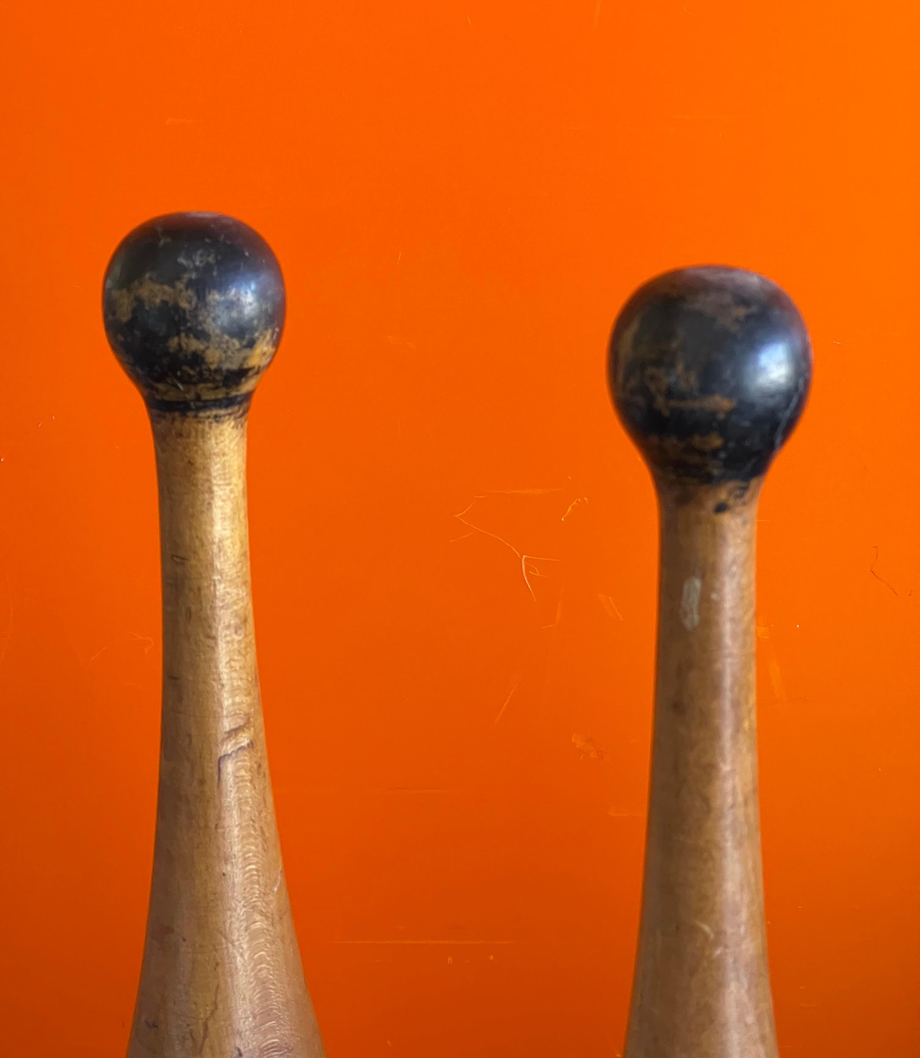 Pair of Antique Hardwood Juggling Pins For Sale 7