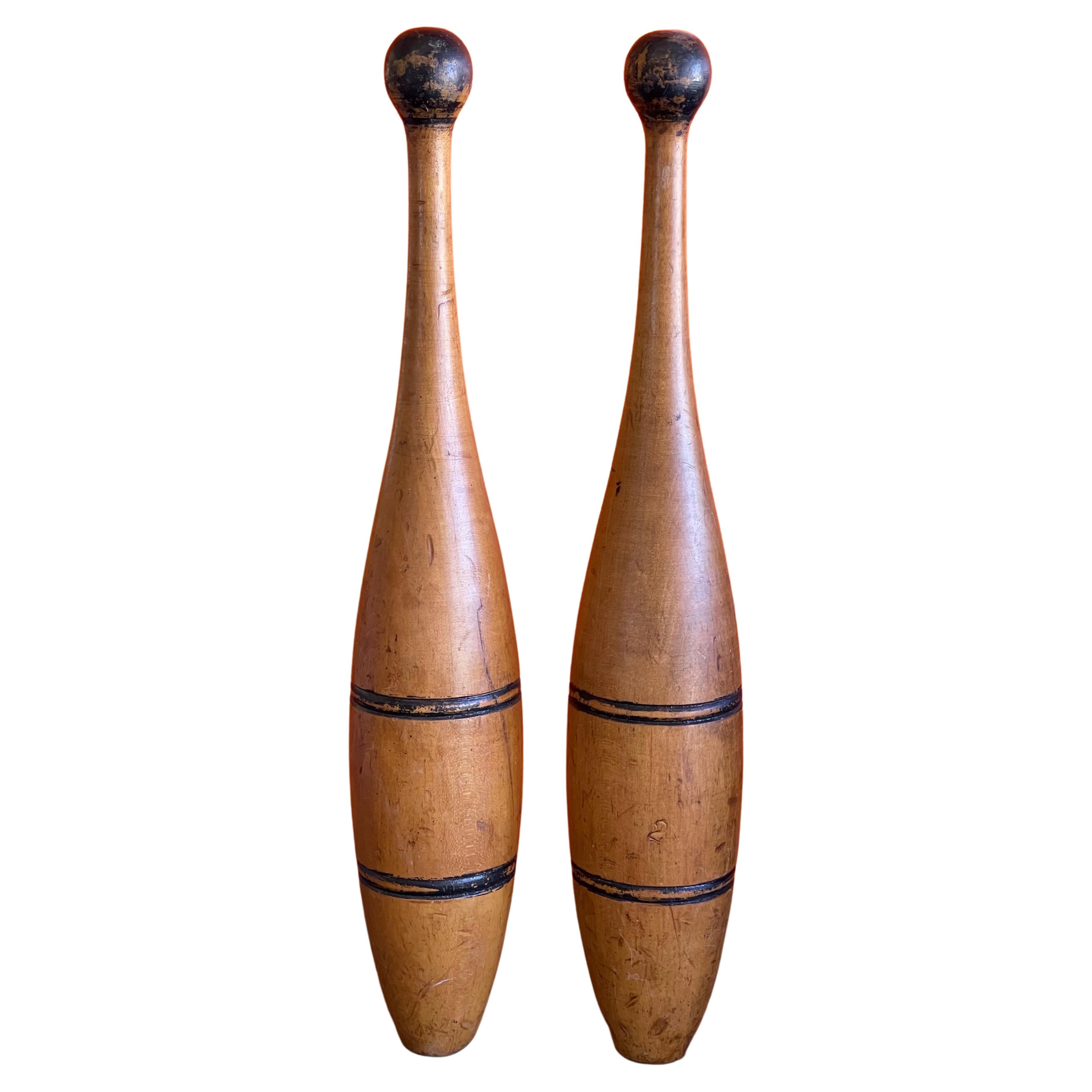 American Pair of Antique Hardwood Juggling Pins For Sale