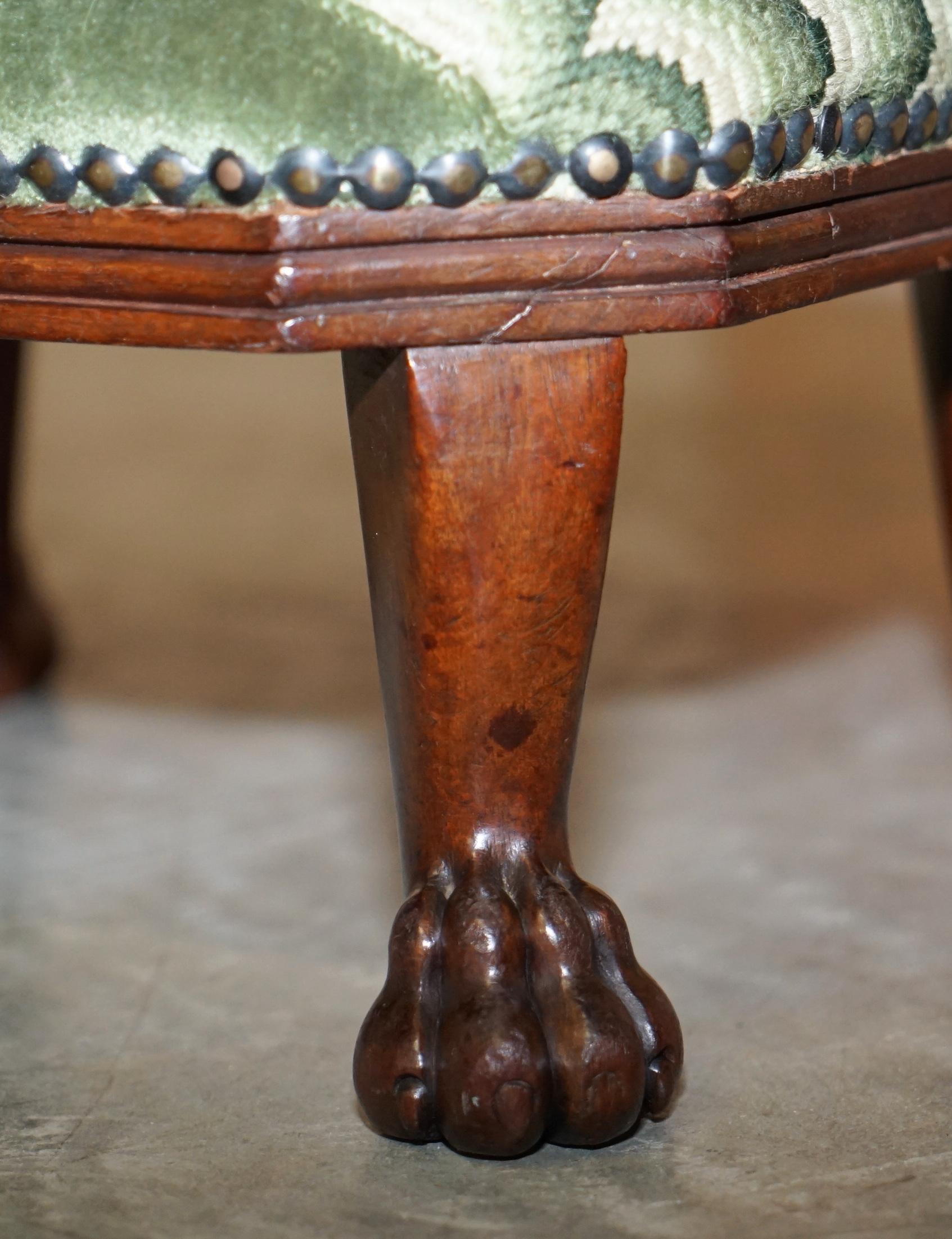 Victorian Pair of Antique Hardwood Lion Hairy Paw Feet Footstools for Wingback Armchairs For Sale