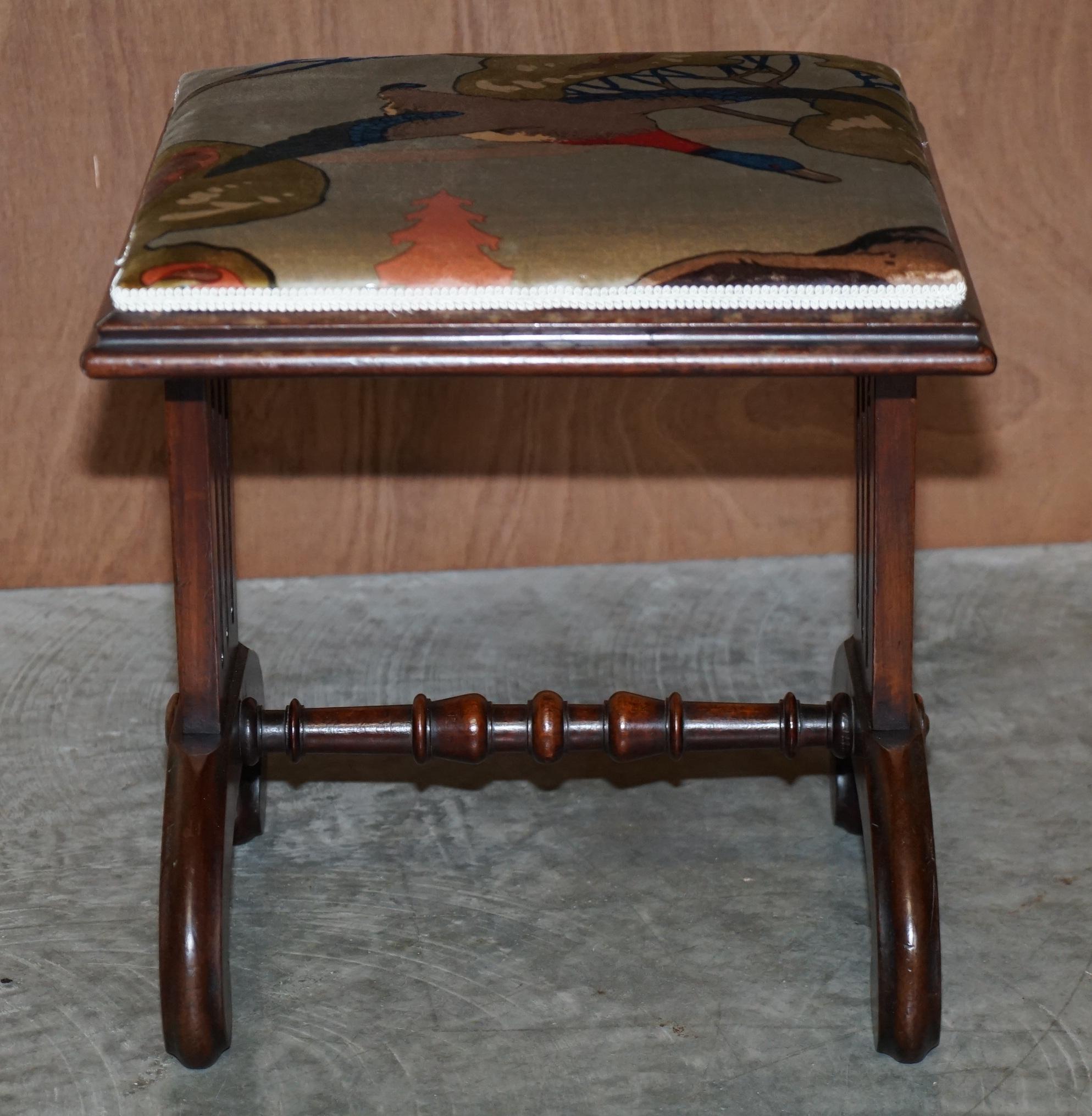 Upholstery Pair of Antique Hardwood William IV circa 1830 Footstools Mulberry Flying Ducks