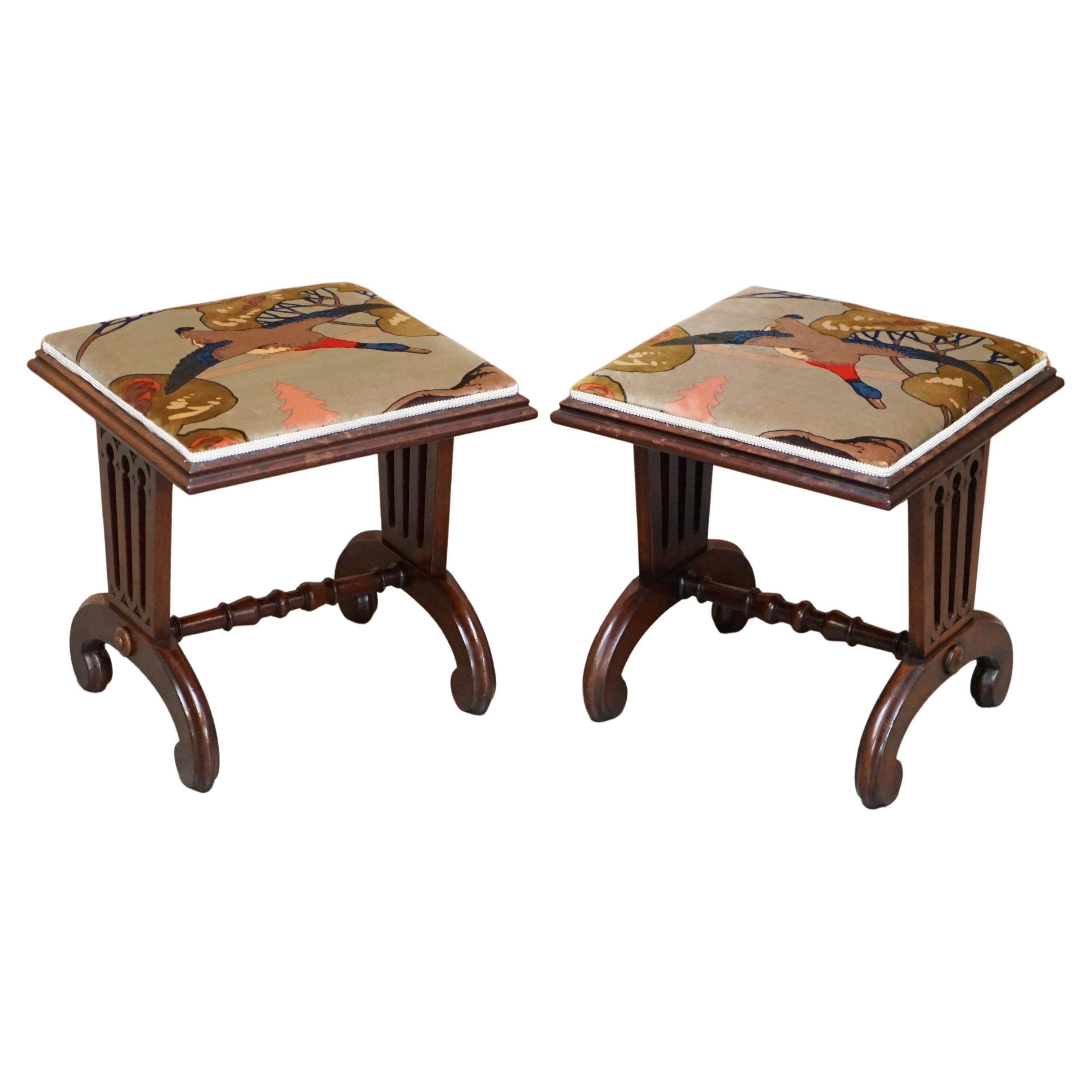 Pair of Antique Hardwood William IV circa 1830 Footstools Mulberry Flying Ducks