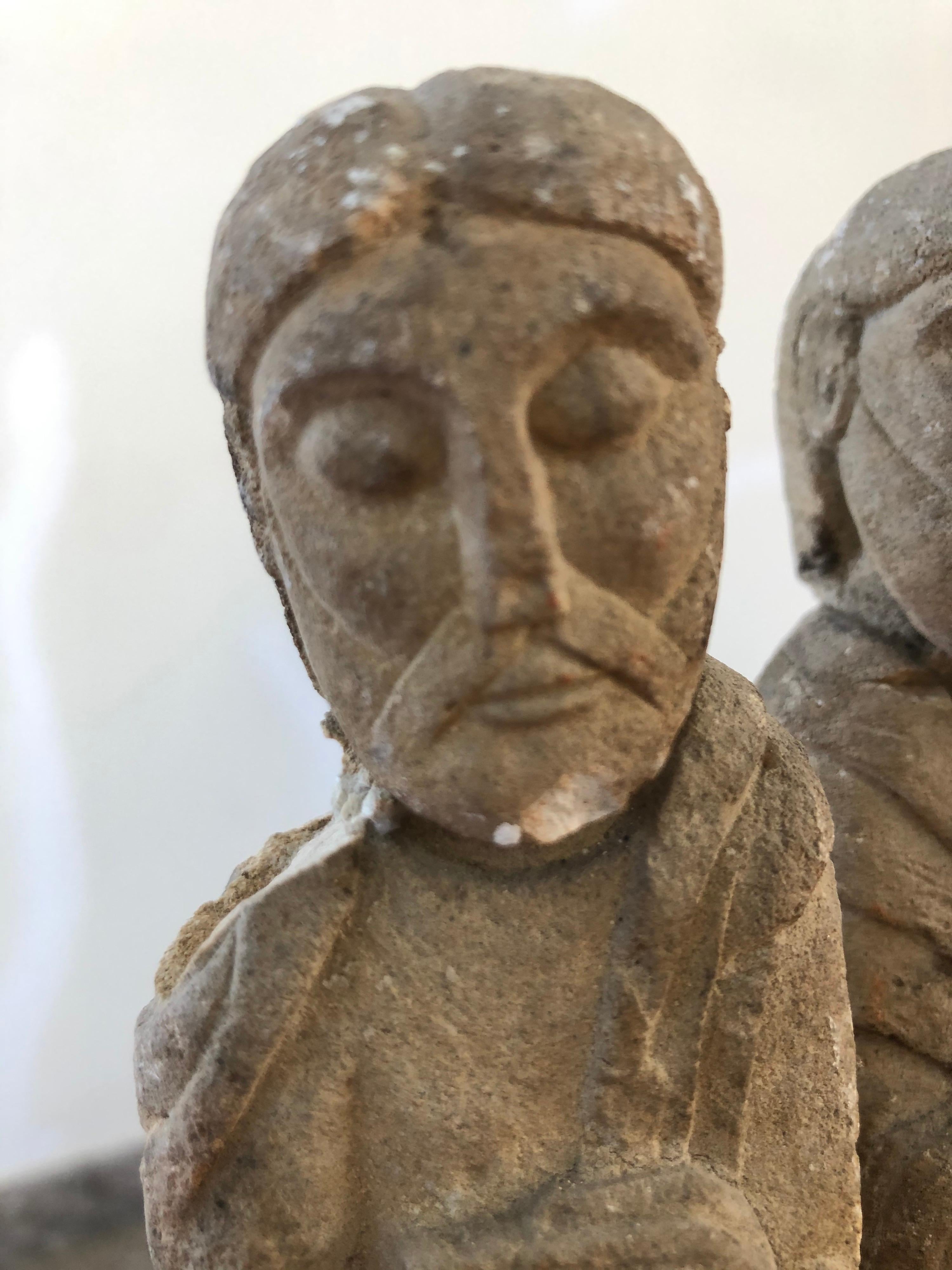 Baroque Pair of Antique Hebrew Stone Figures Sculptures For Sale