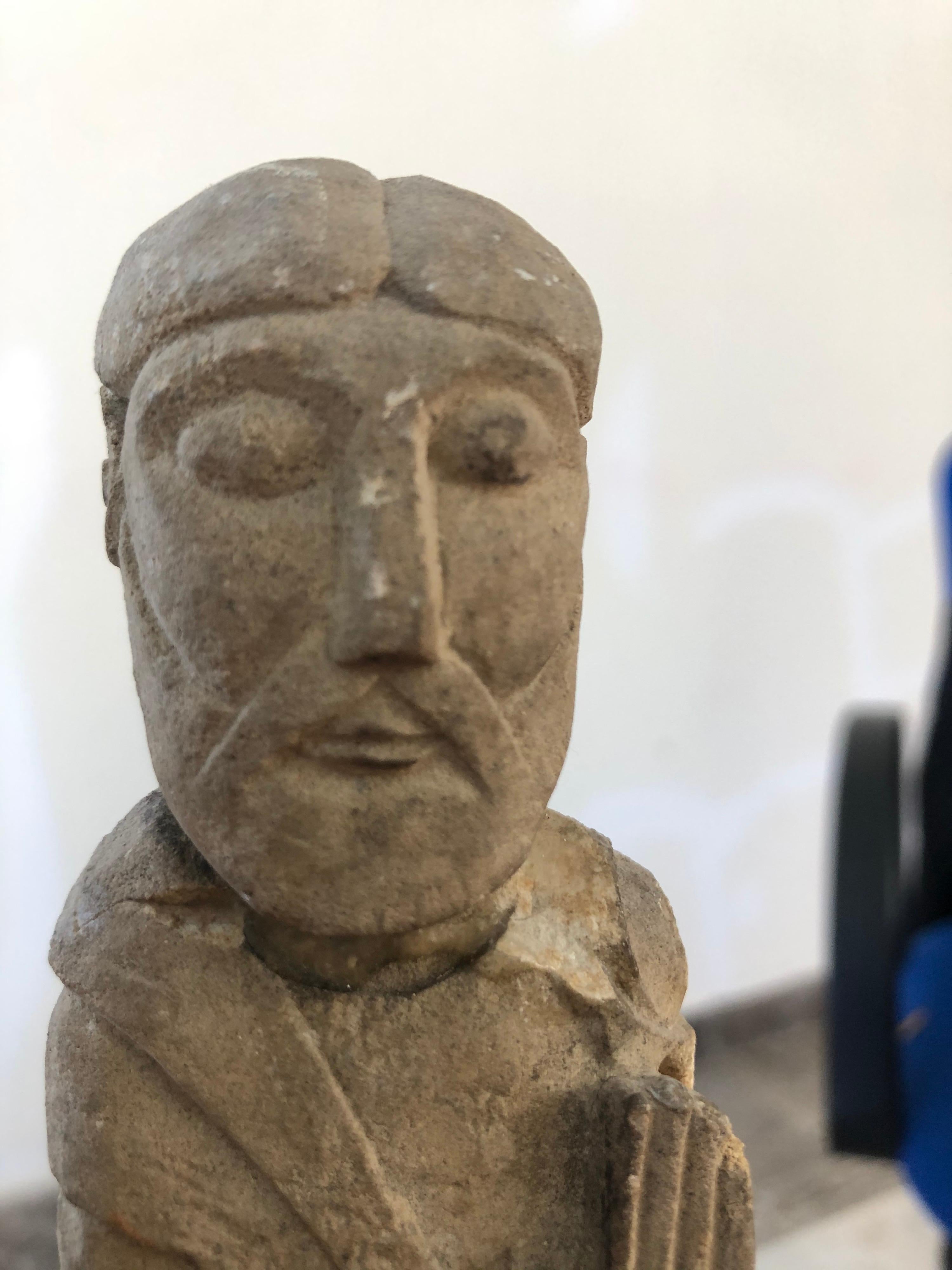 Israeli Pair of Antique Hebrew Stone Figures Sculptures For Sale