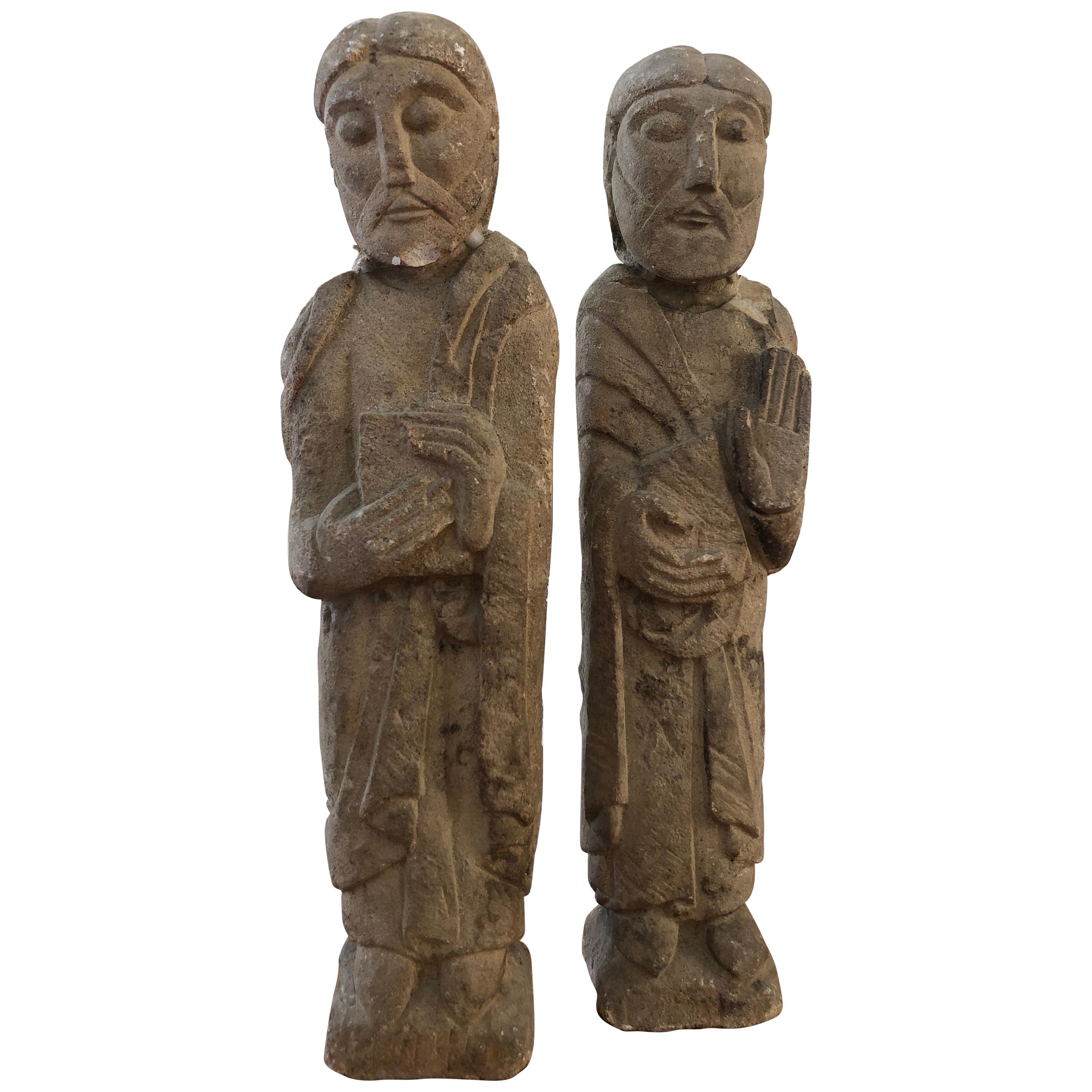 Pair of Antique Hebrew Stone Figures Sculptures